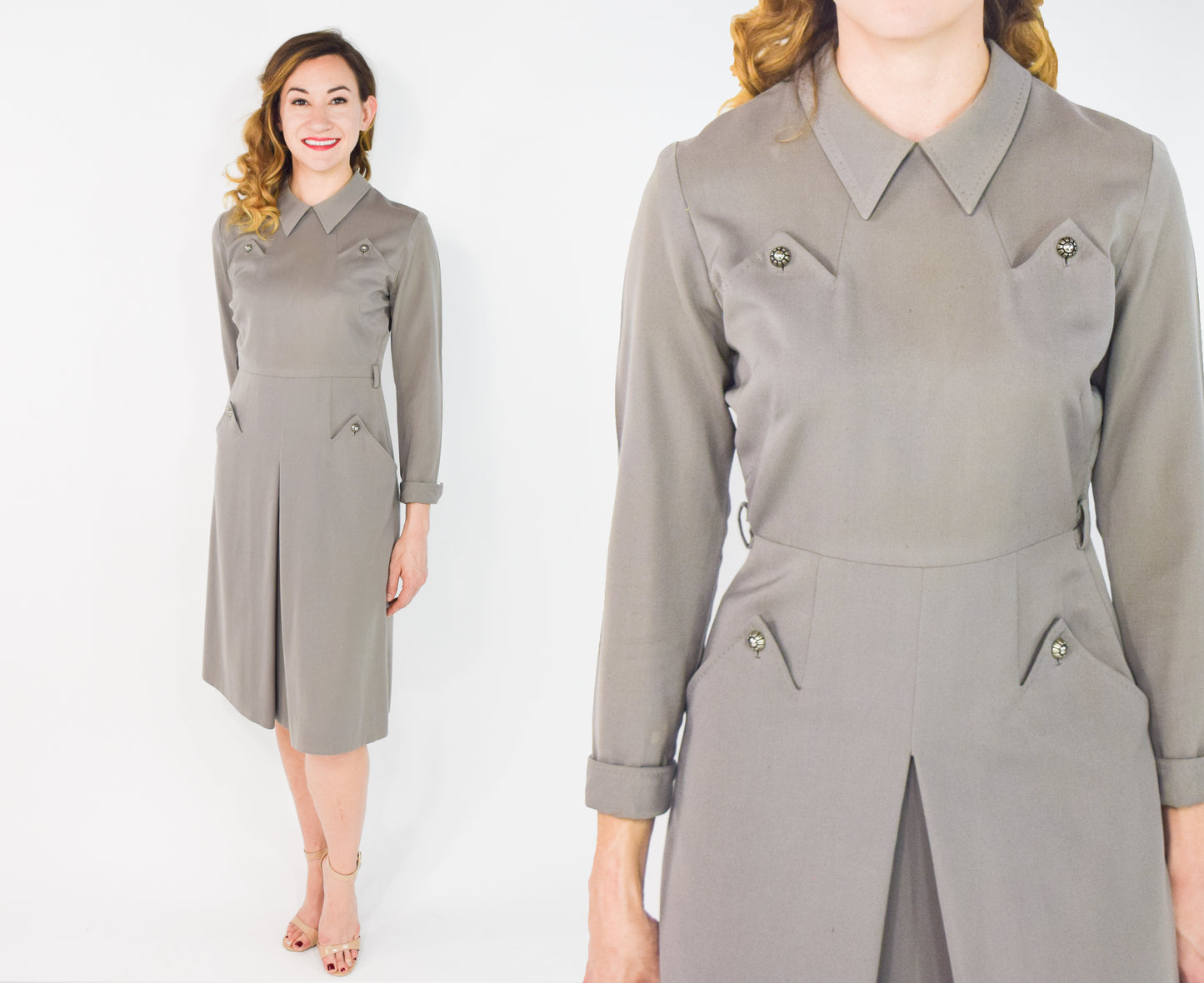 1940s Taupe Gabardine Secretary Dress