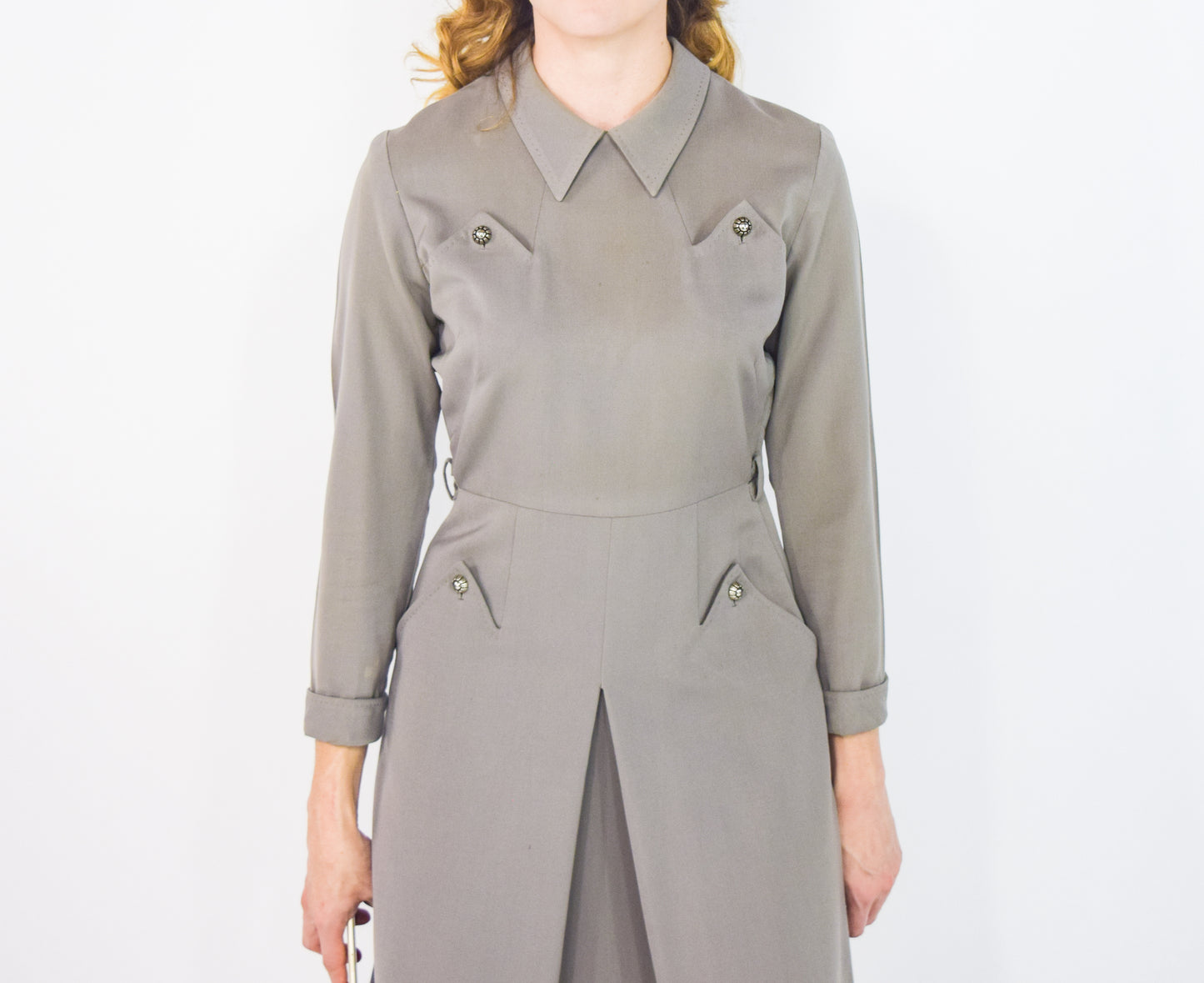 1940s Taupe Gabardine Secretary Dress