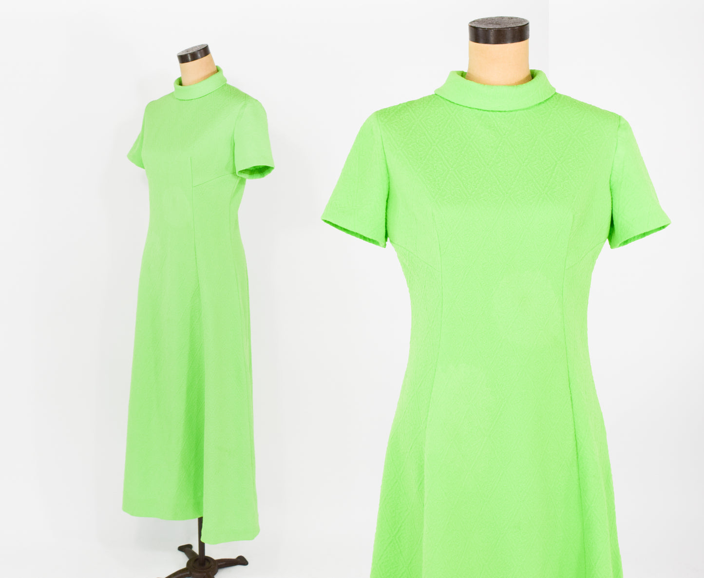 1970s Lime Green Maxi Dress, Large