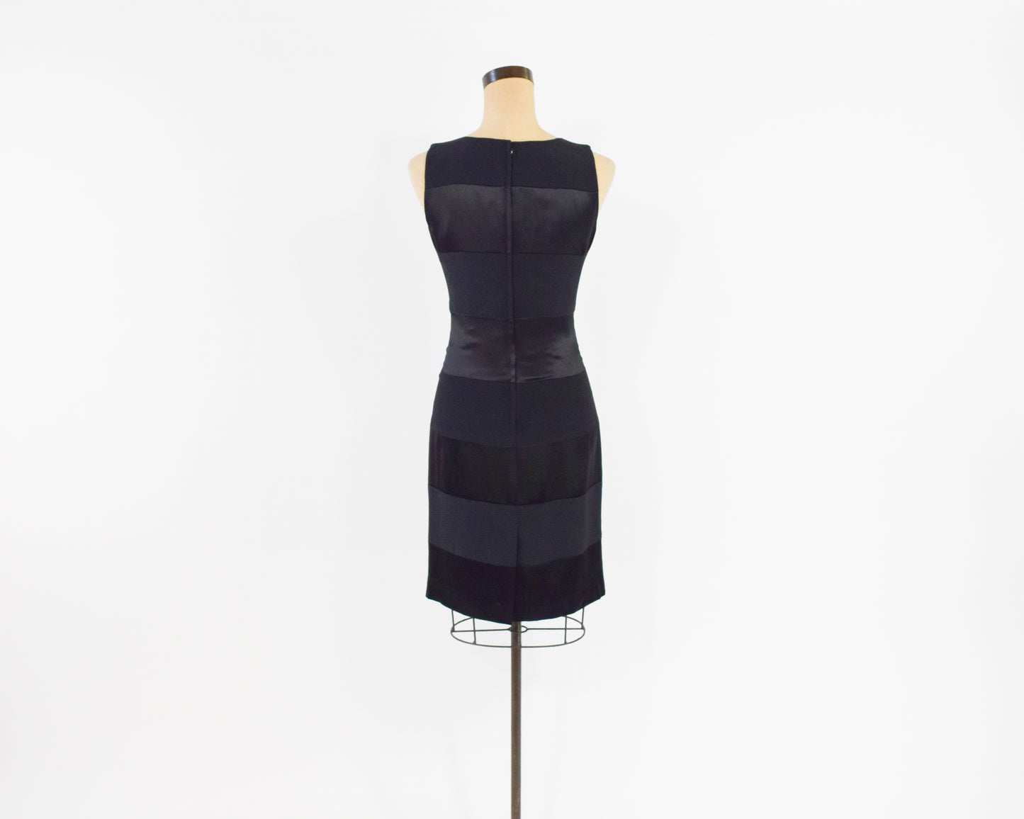 1990s Black Satin Stripe Dress