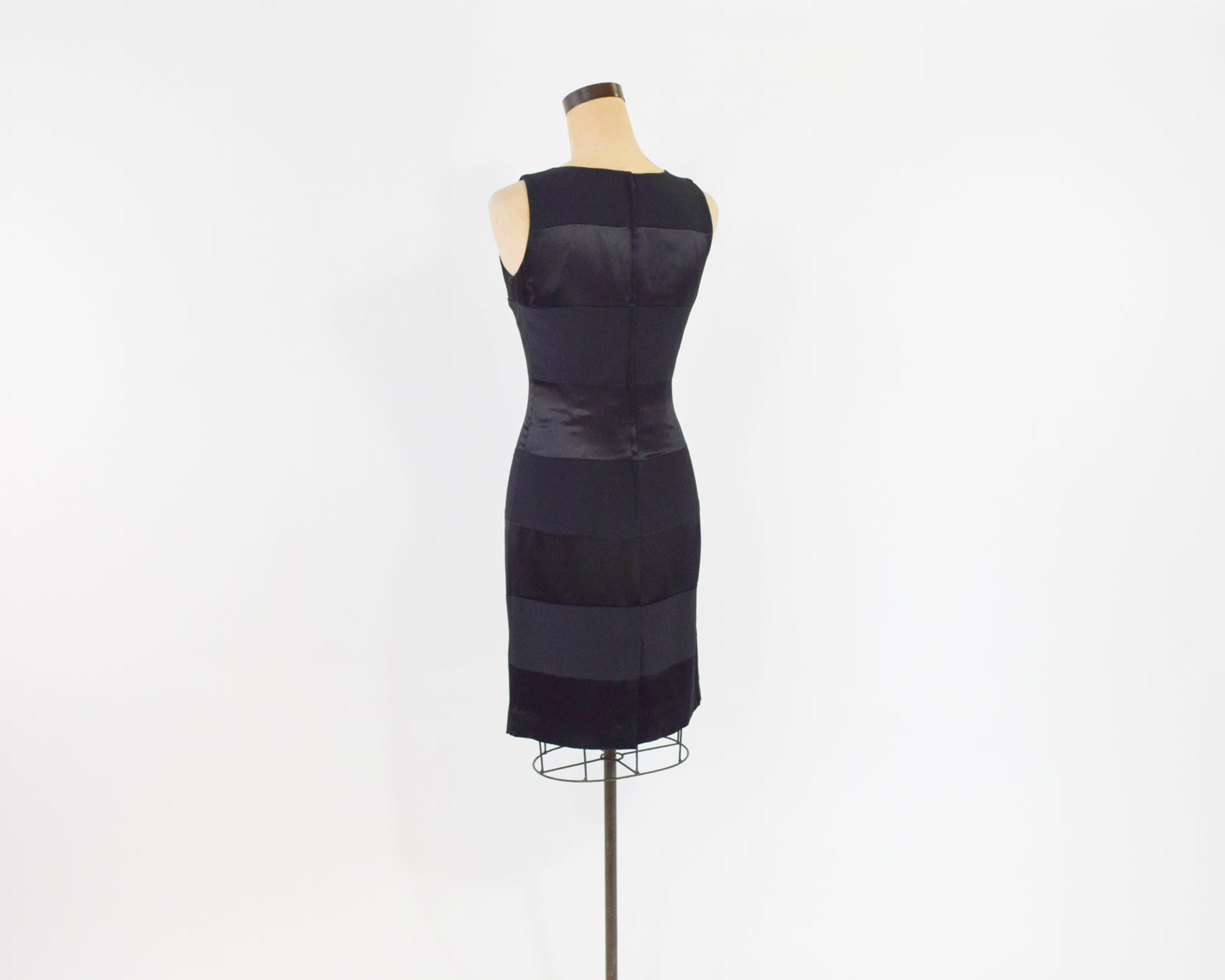 1990s Black Satin Stripe Dress