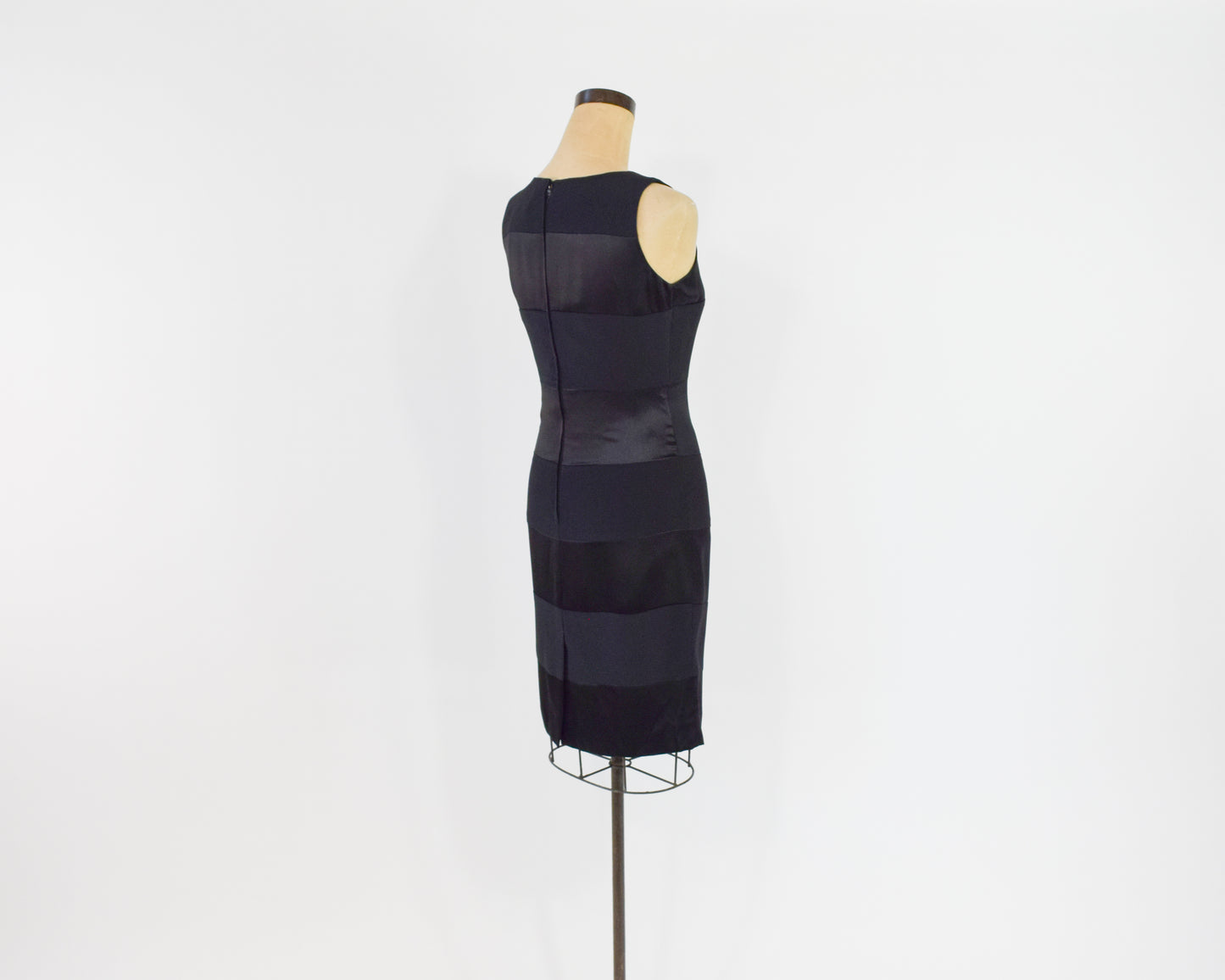 1990s Black Satin Stripe Dress