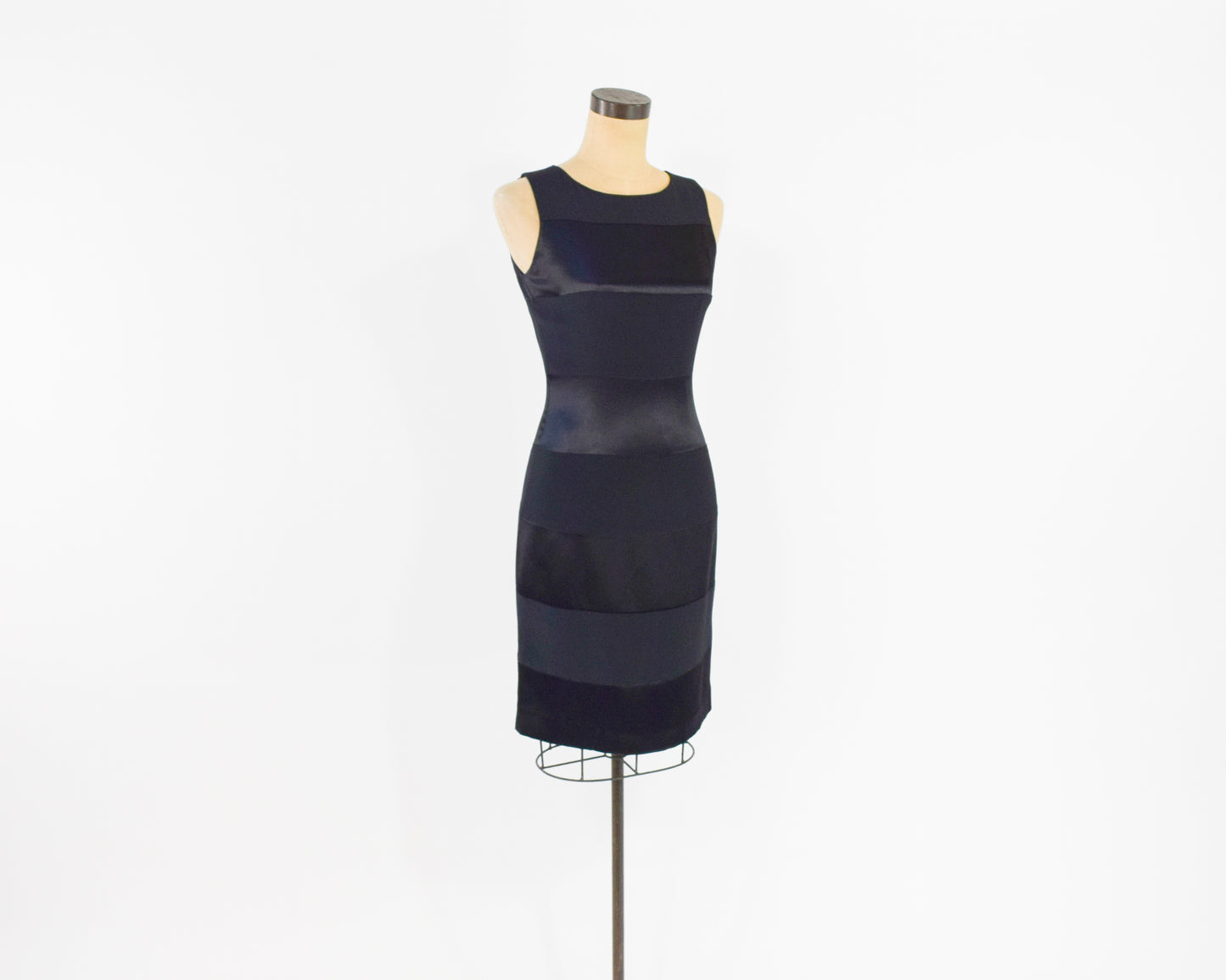 1990s Black Satin Stripe Dress