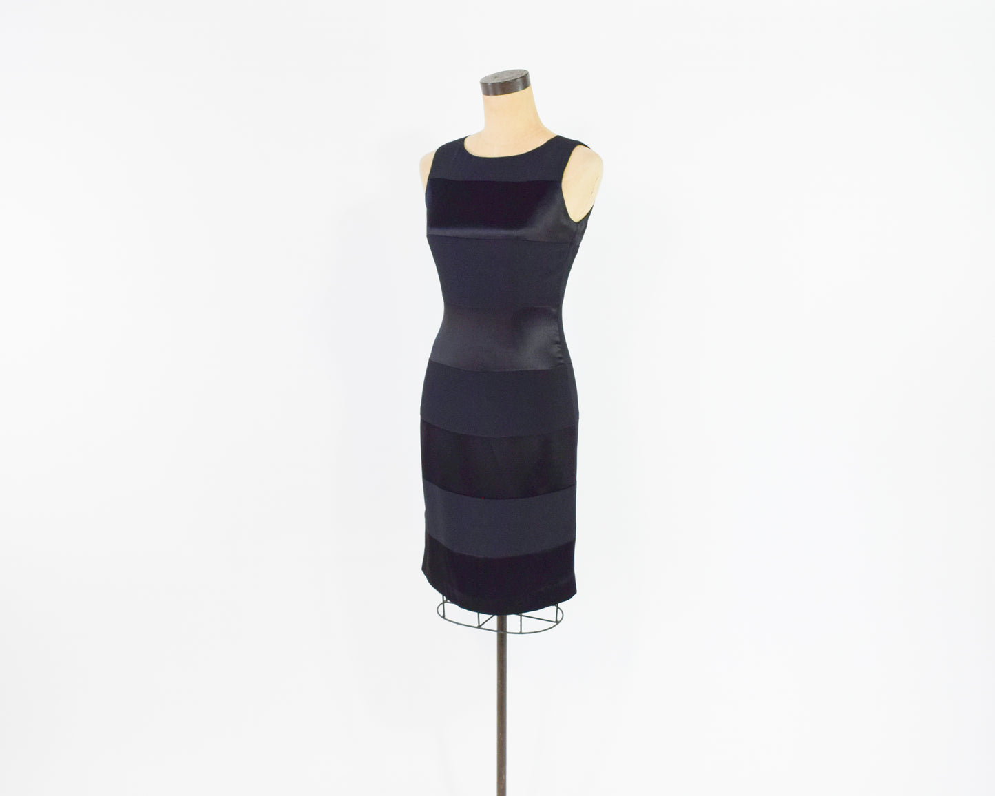 1990s Black Satin Stripe Dress