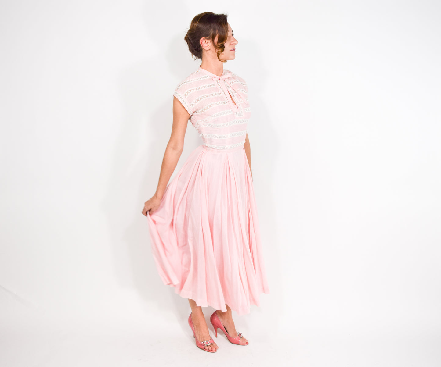 1940s Mollie Parnis Pink Cotton Dress, Extra Small