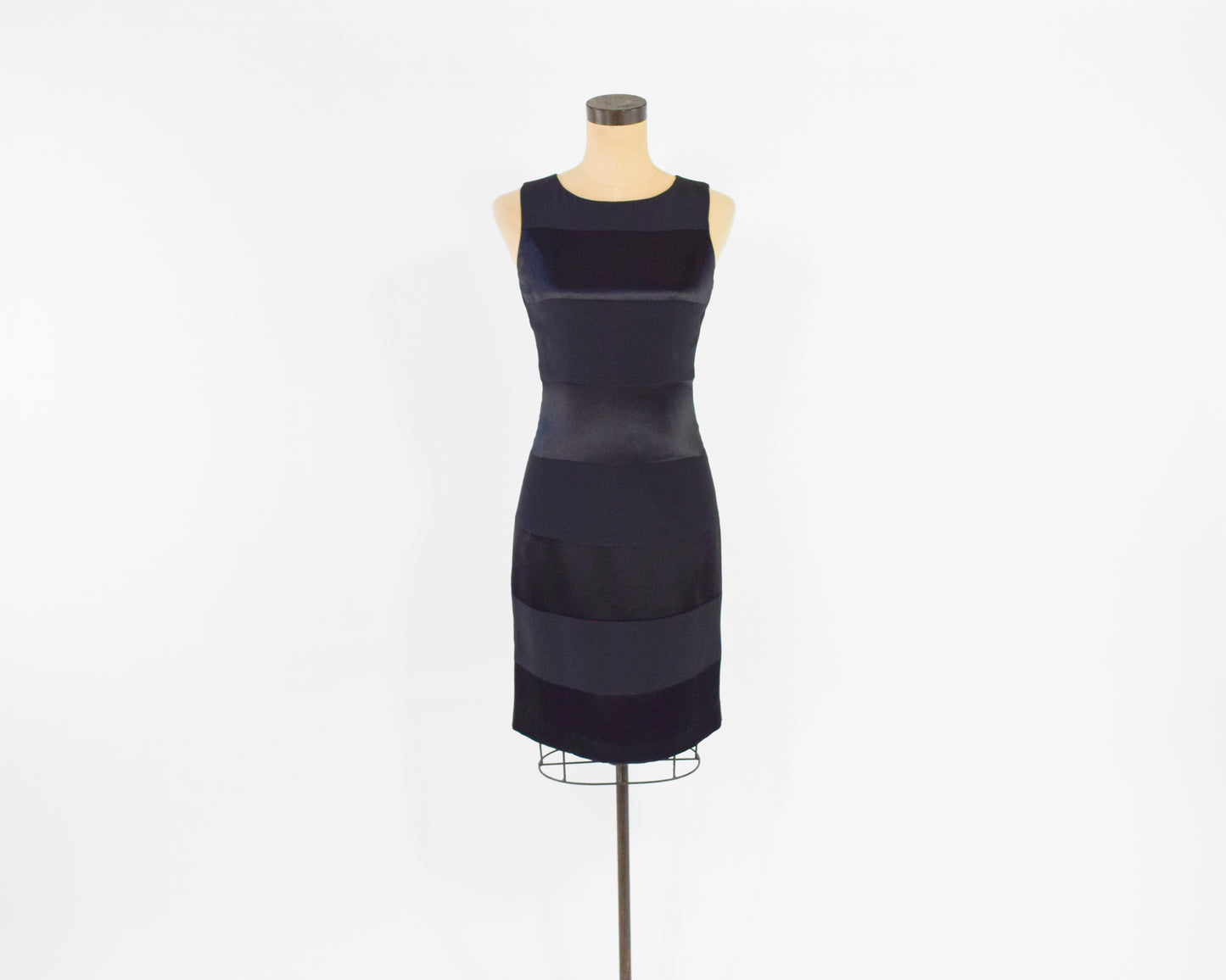 1990s Black Satin Stripe Dress