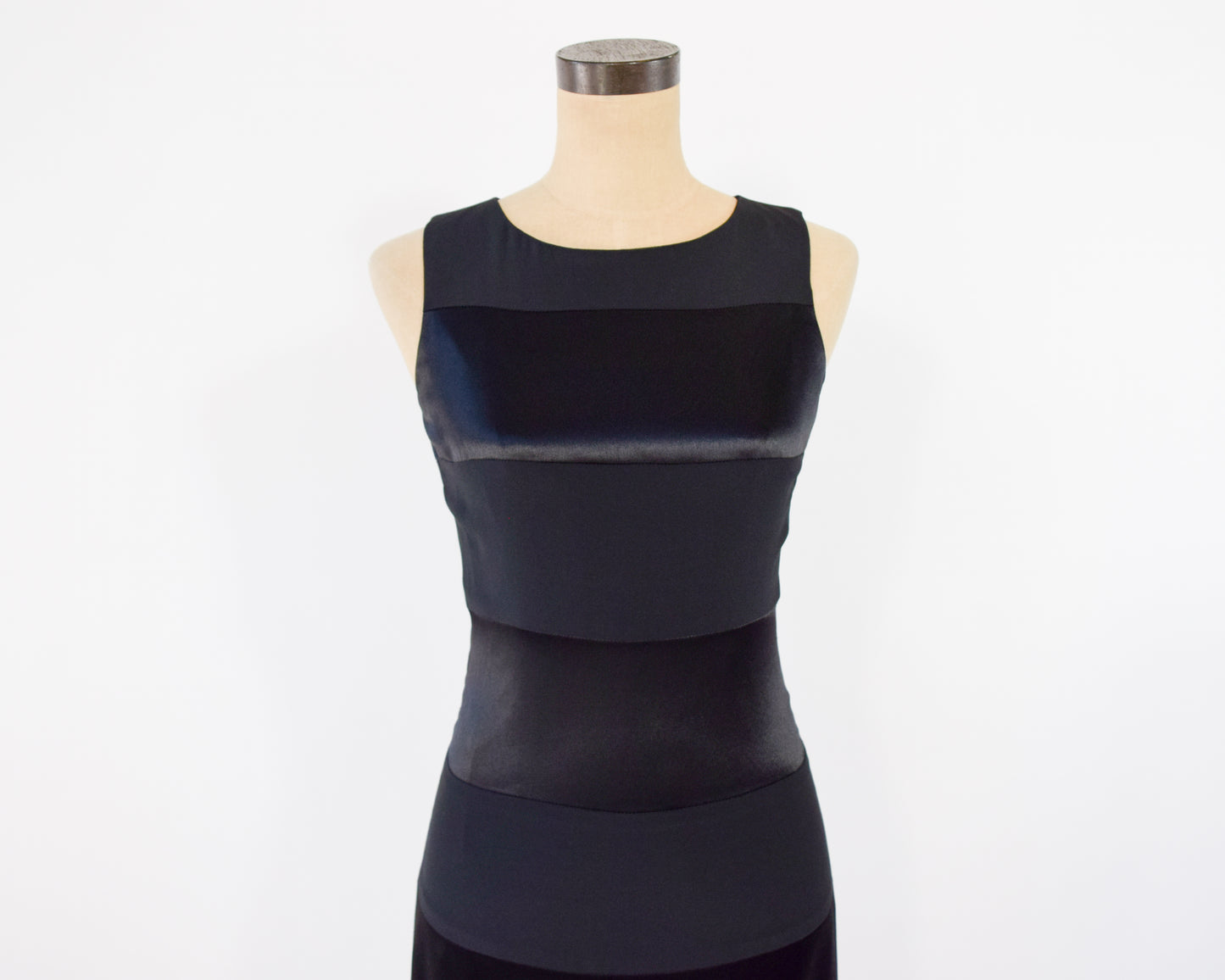 1990s Black Satin Stripe Dress