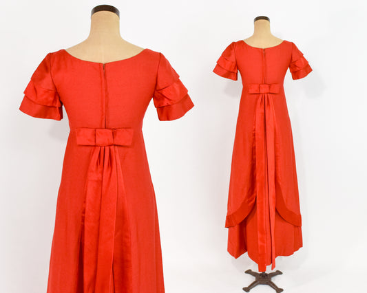 1960s Emma Domb Orange Evening Dress Small