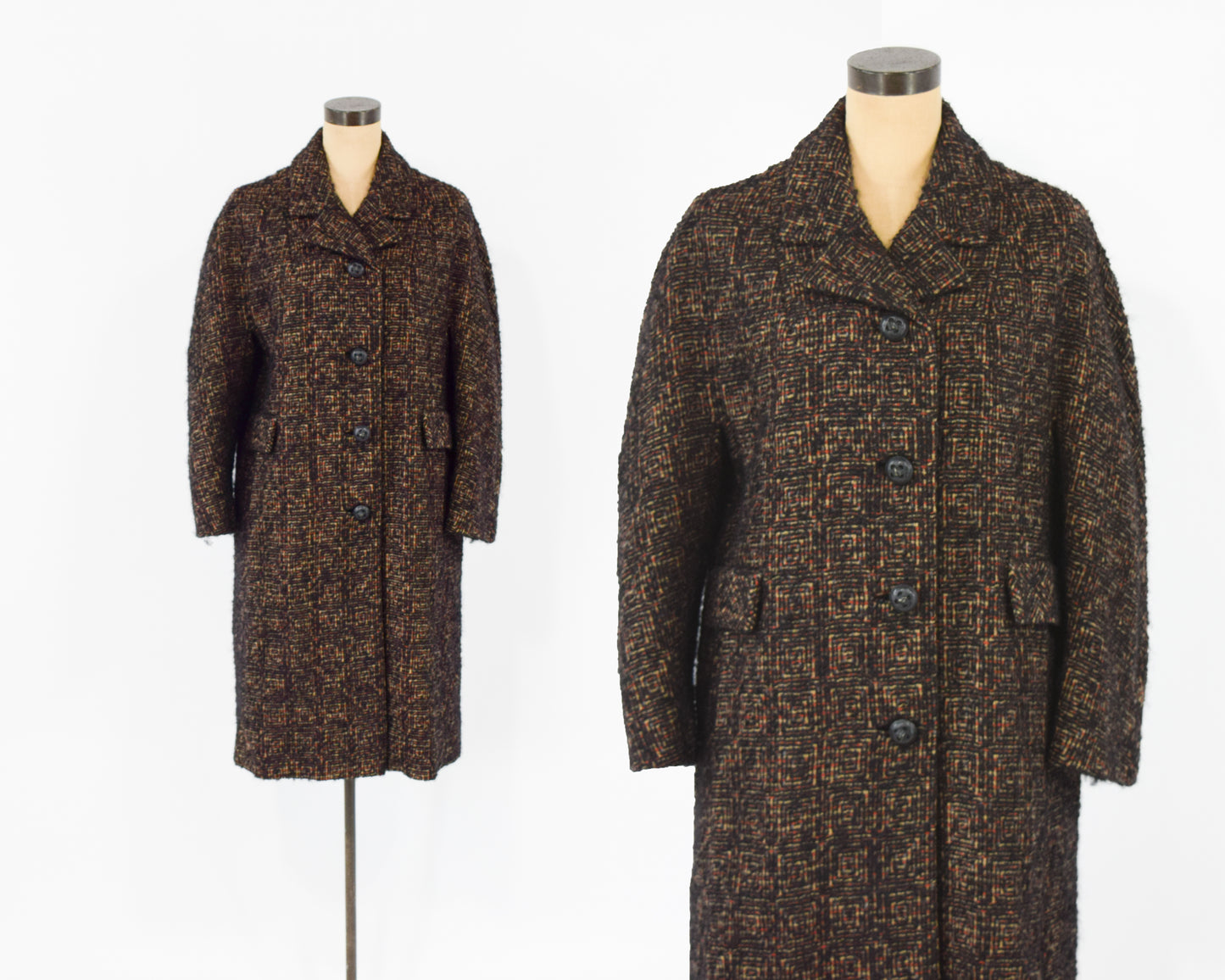 1960s Brown Wool Winter Coat Large