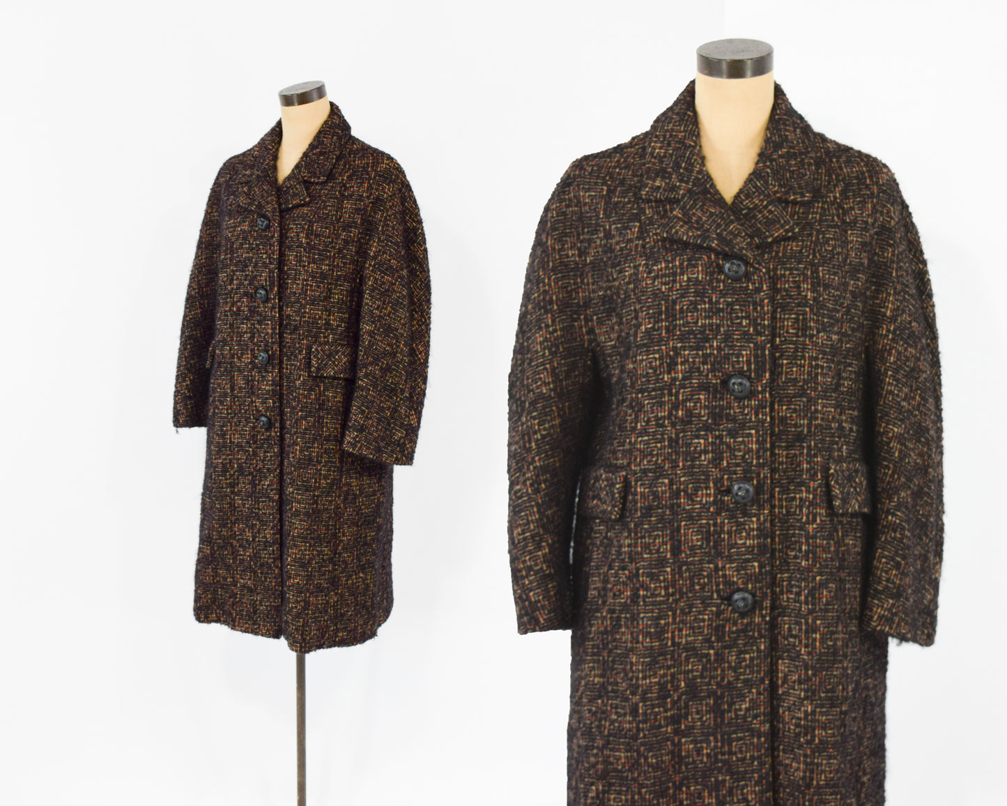 1960s Brown Wool Winter Coat Large