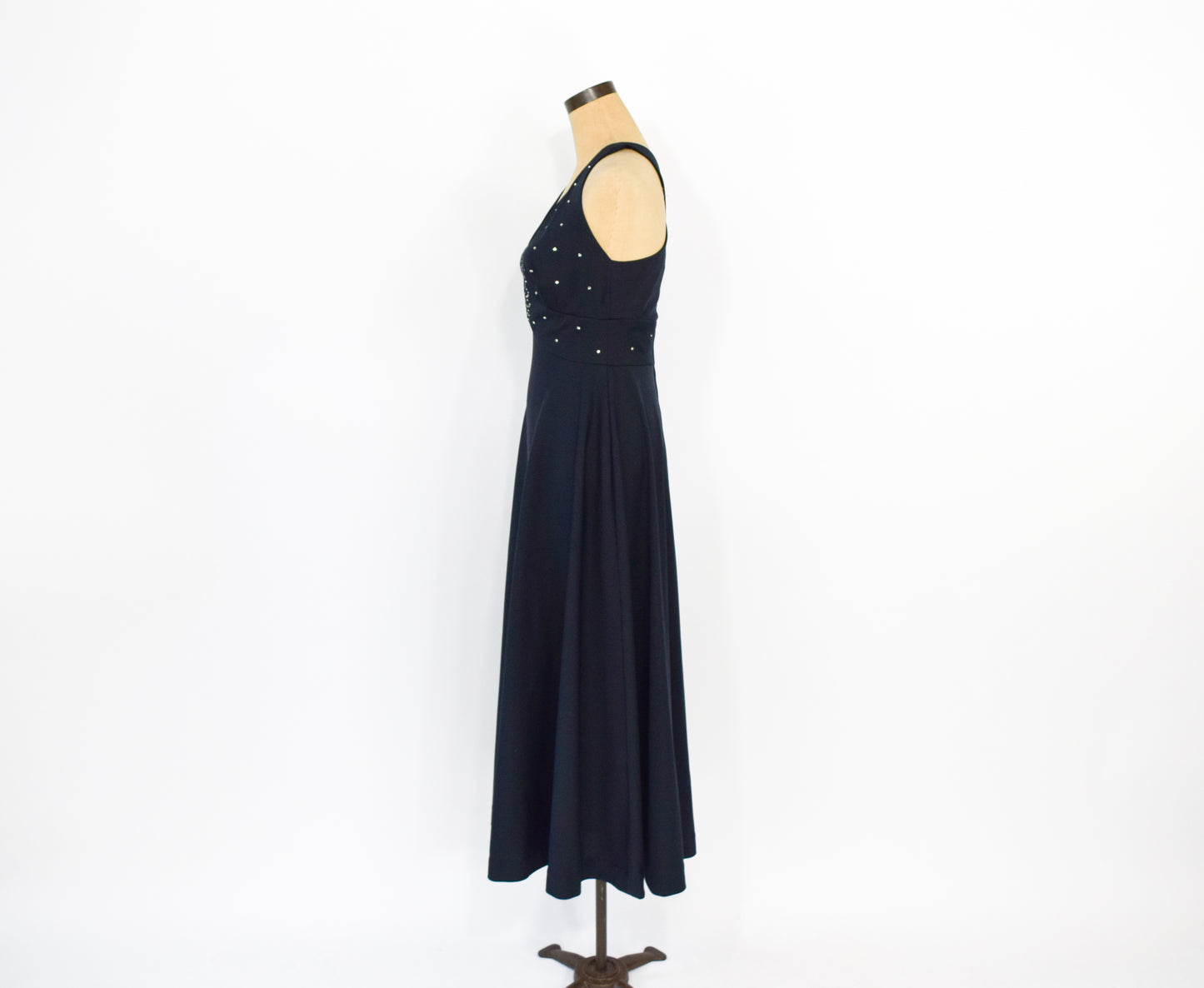 1970s Black Rhinestone Halter Dress