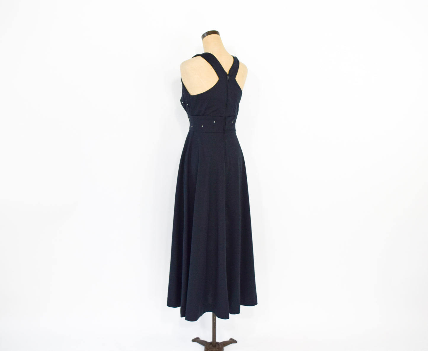 1970s Black Rhinestone Halter Dress