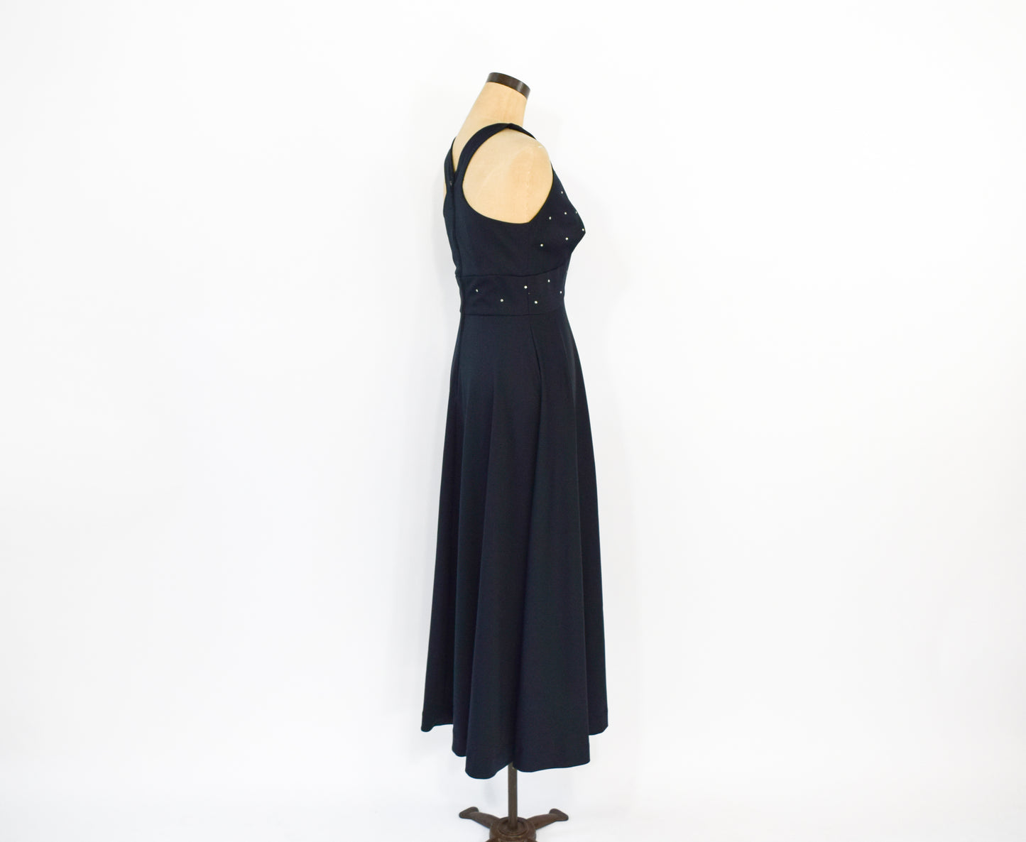 1970s Black Rhinestone Halter Dress