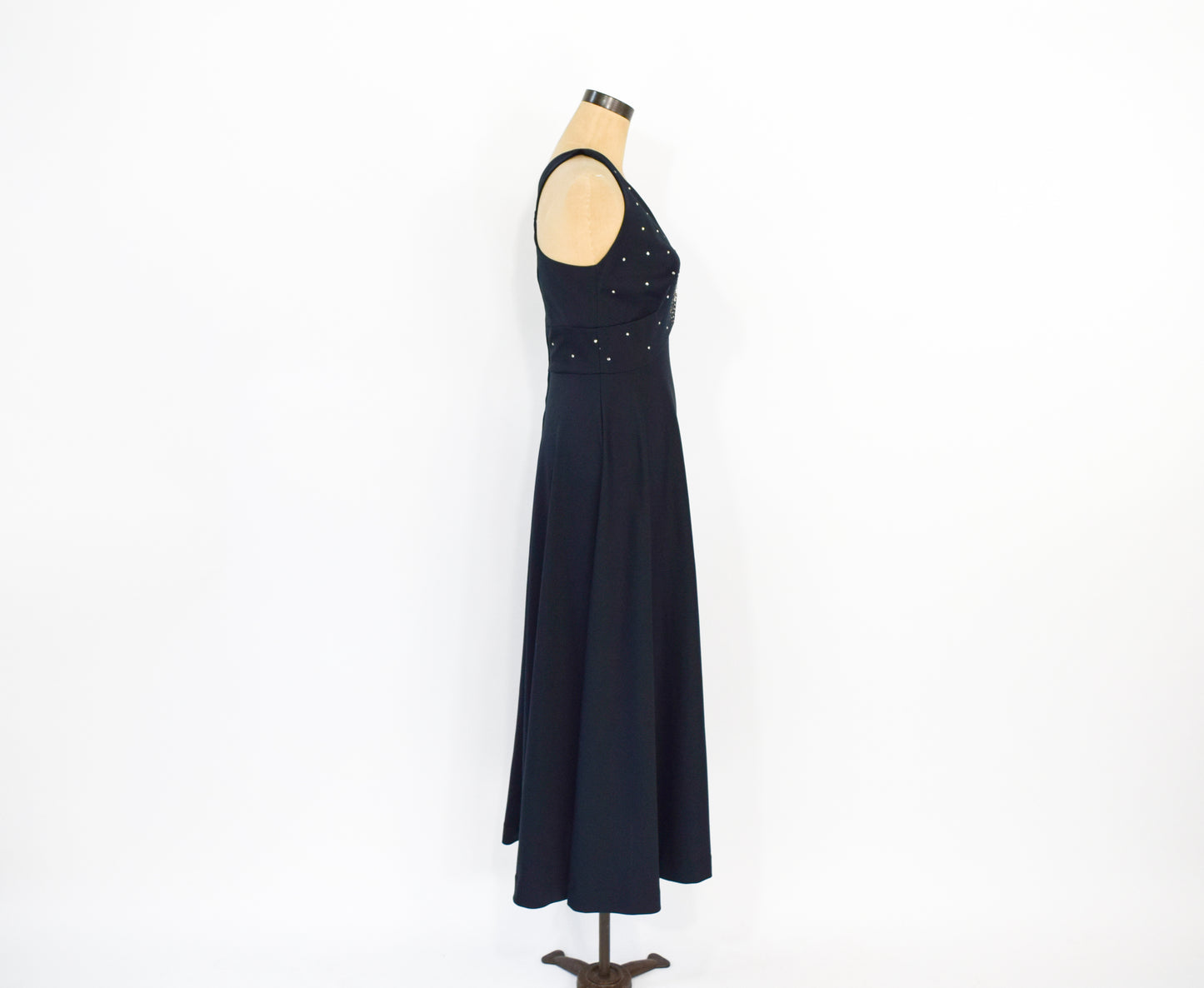 1970s Black Rhinestone Halter Dress