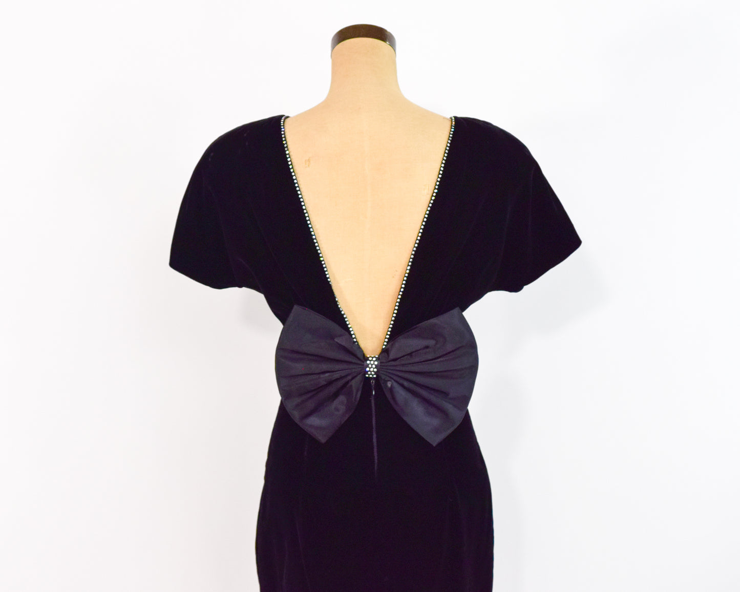 1980s Black Velvet Rhinestone Party Dress