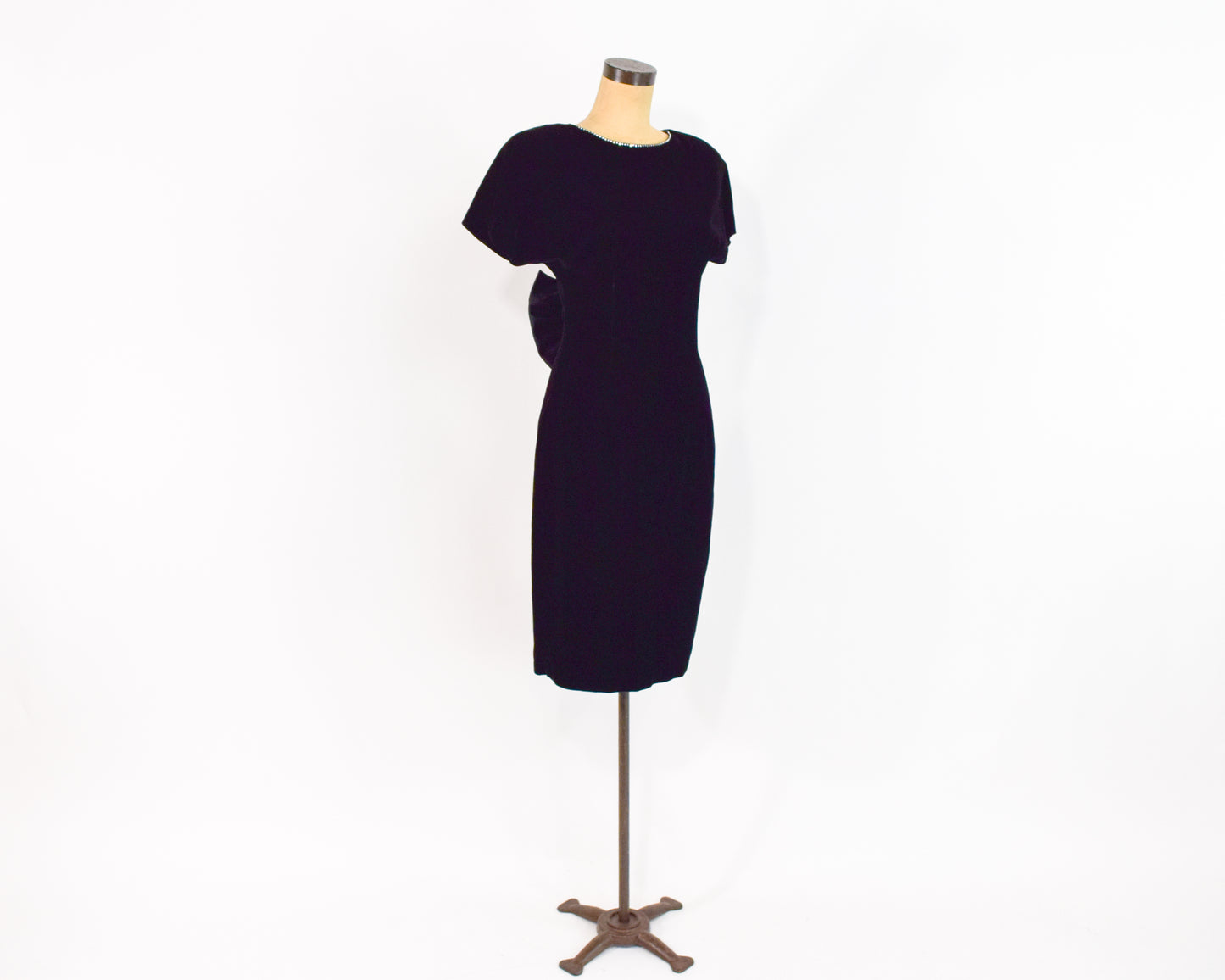 1980s Black Velvet Rhinestone Party Dress