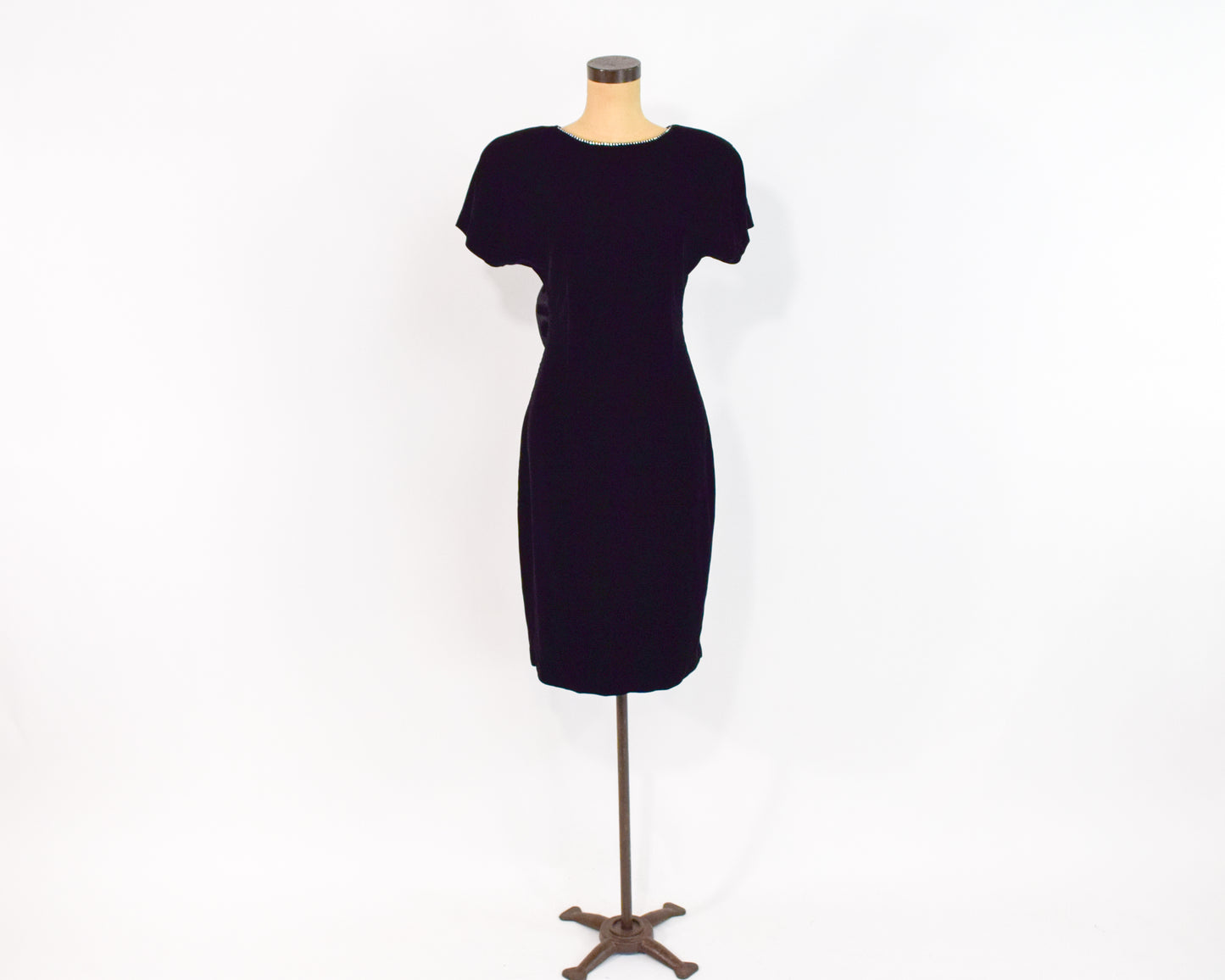 1980s Black Velvet Rhinestone Party Dress