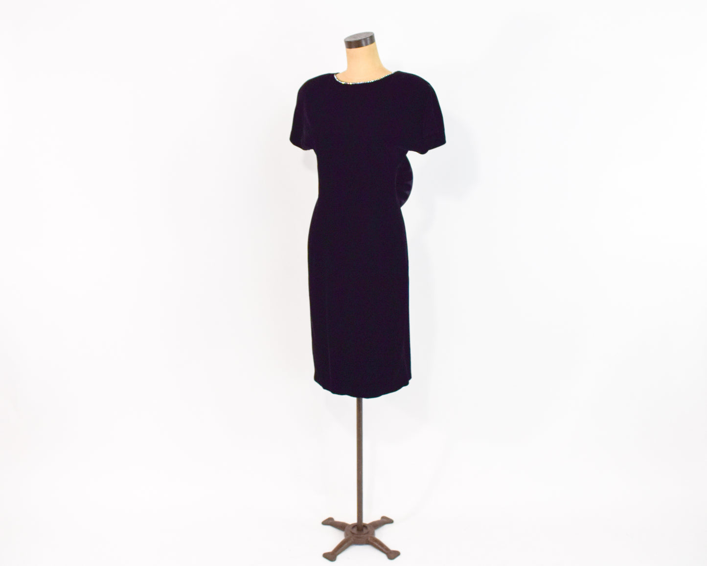 1980s Black Velvet Rhinestone Party Dress