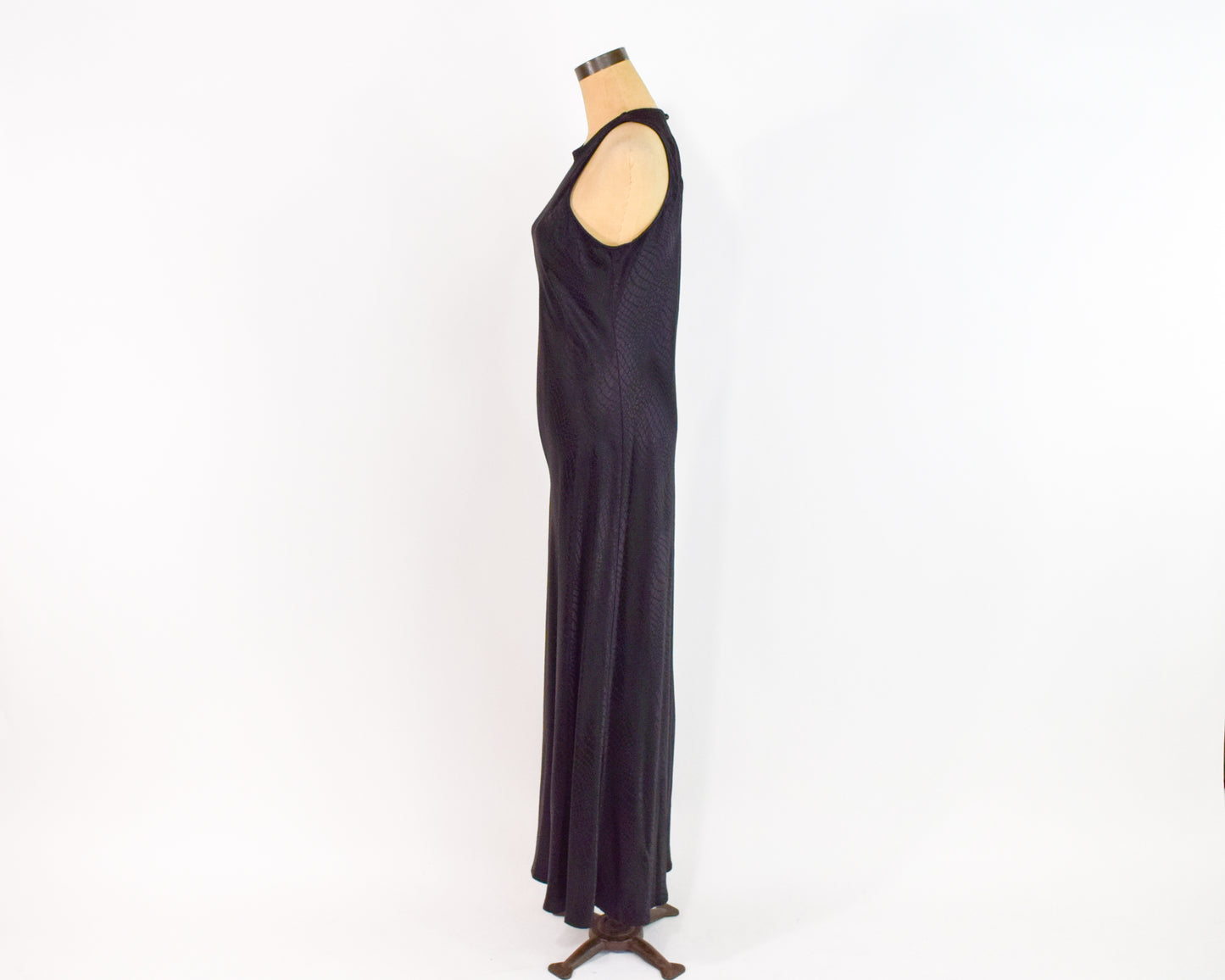 1990s Black Snakeskin Satin Slip Dress