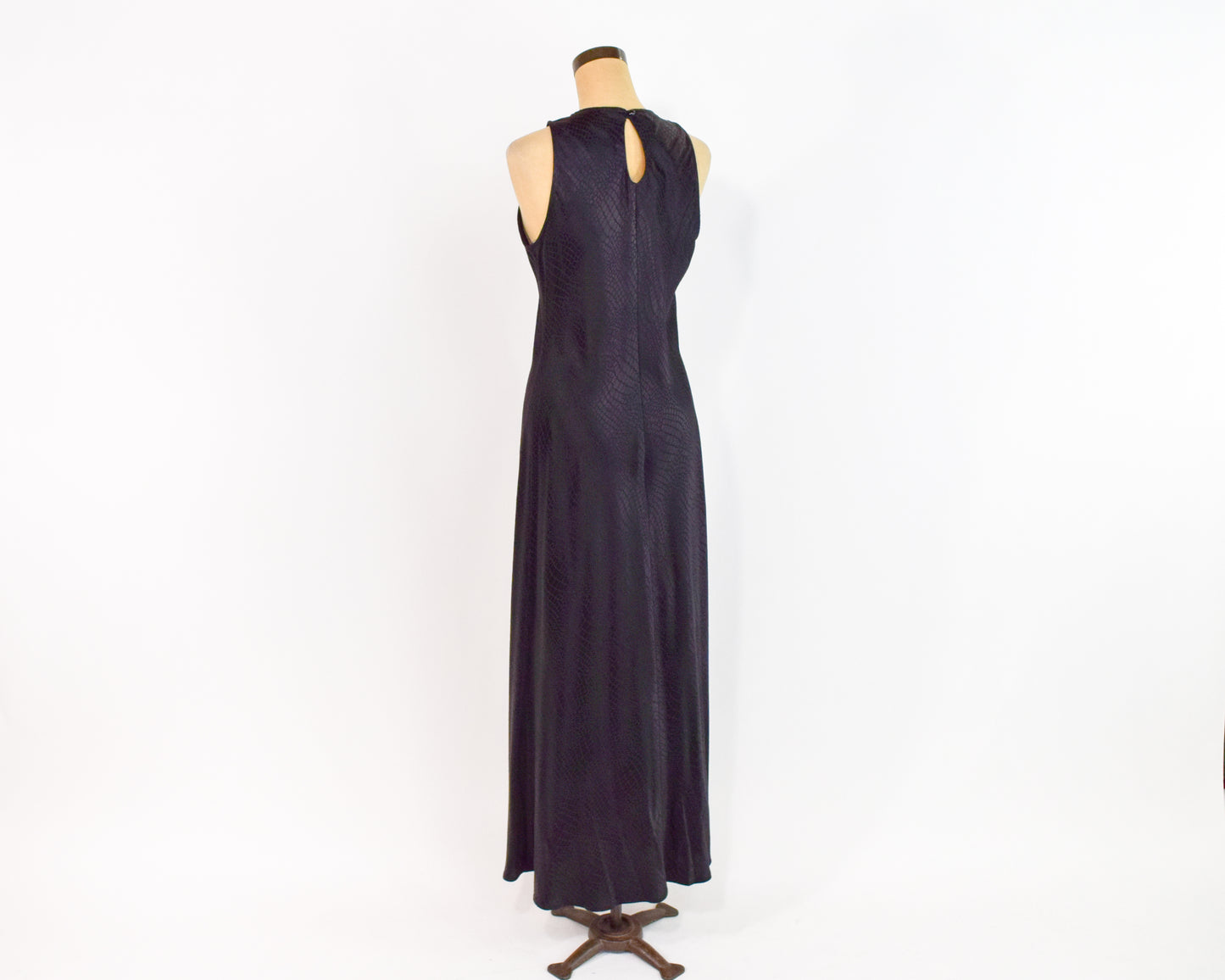 1990s Black Snakeskin Satin Slip Dress