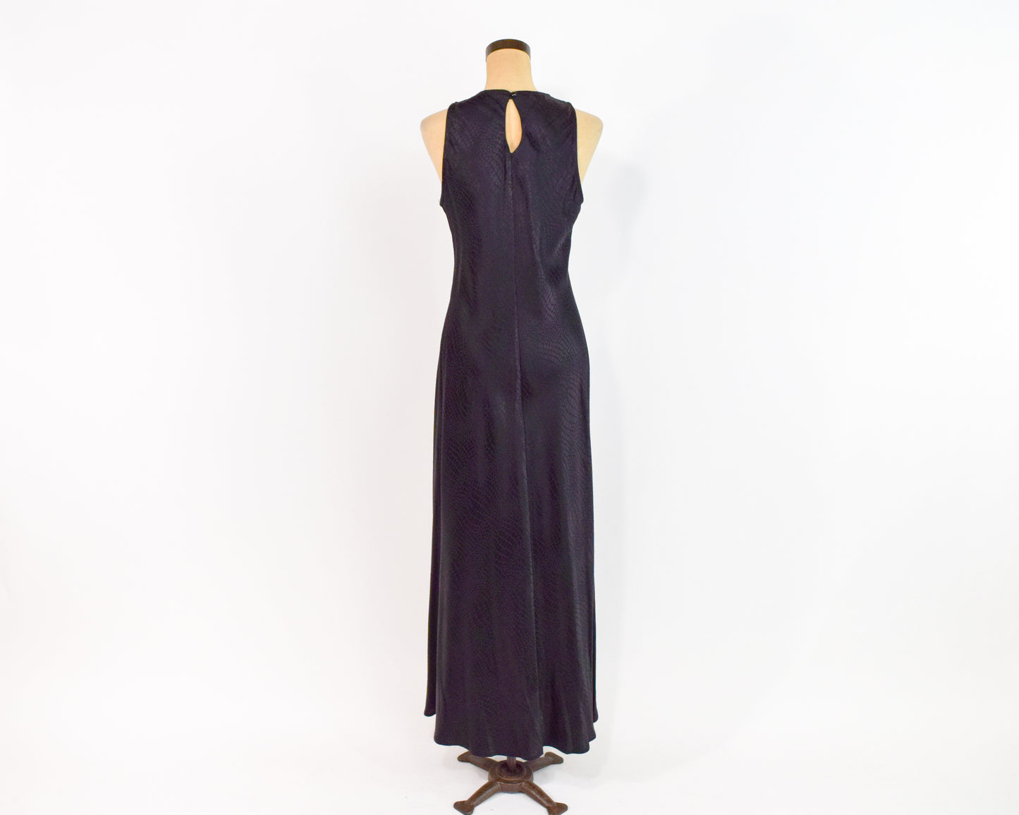 1990s Black Snakeskin Satin Slip Dress