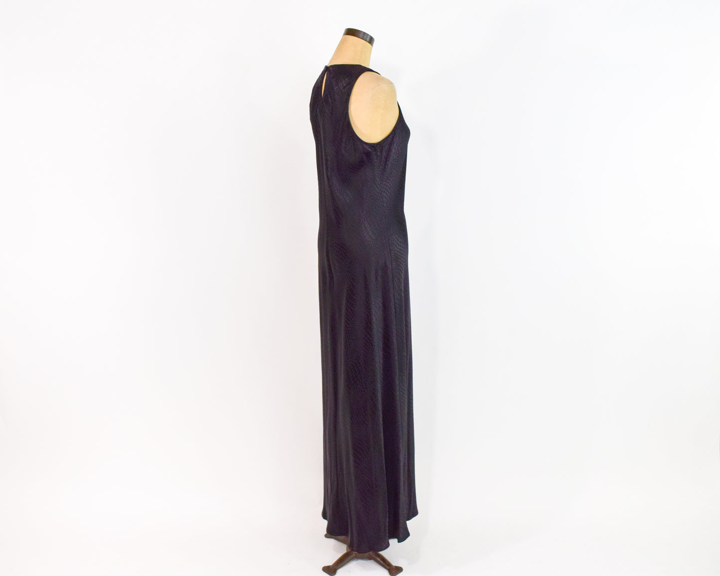 1990s Black Snakeskin Satin Slip Dress