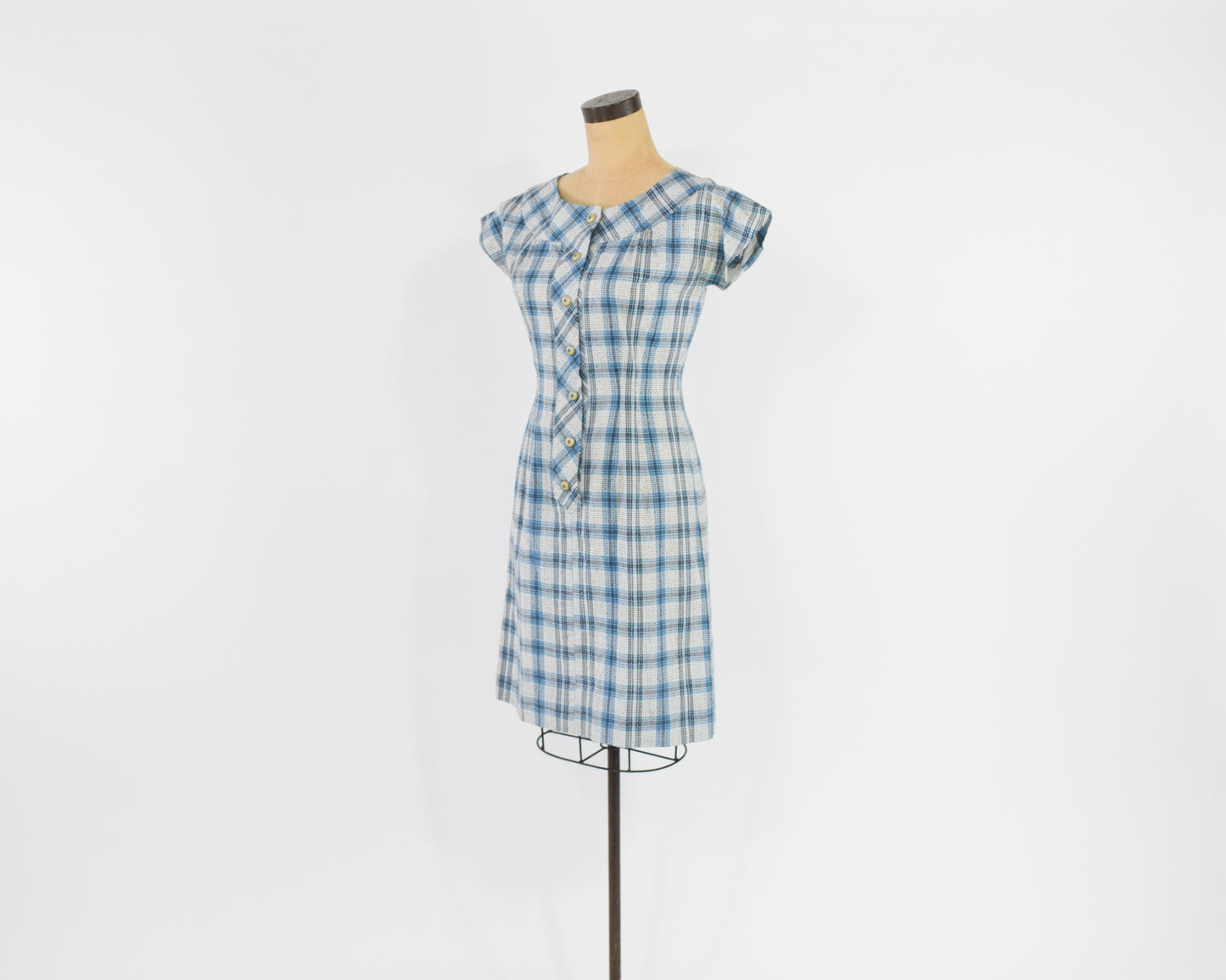 1960s Blue Plaid Dress Small