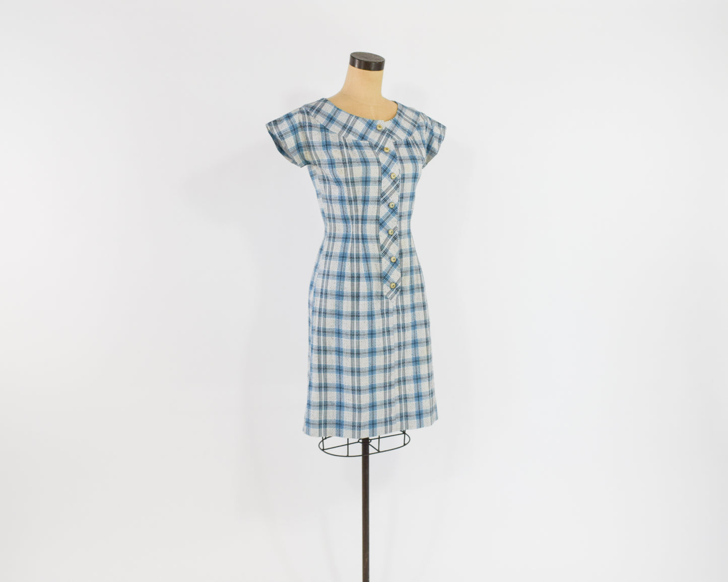 1960s Blue Plaid Dress Small