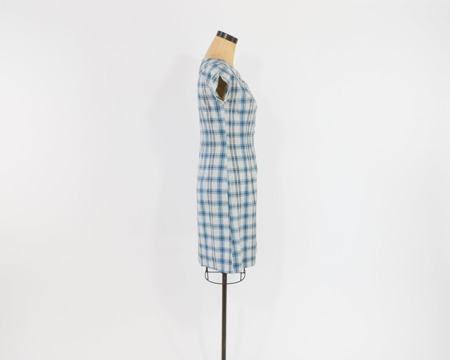 1960s Blue Plaid Dress Small