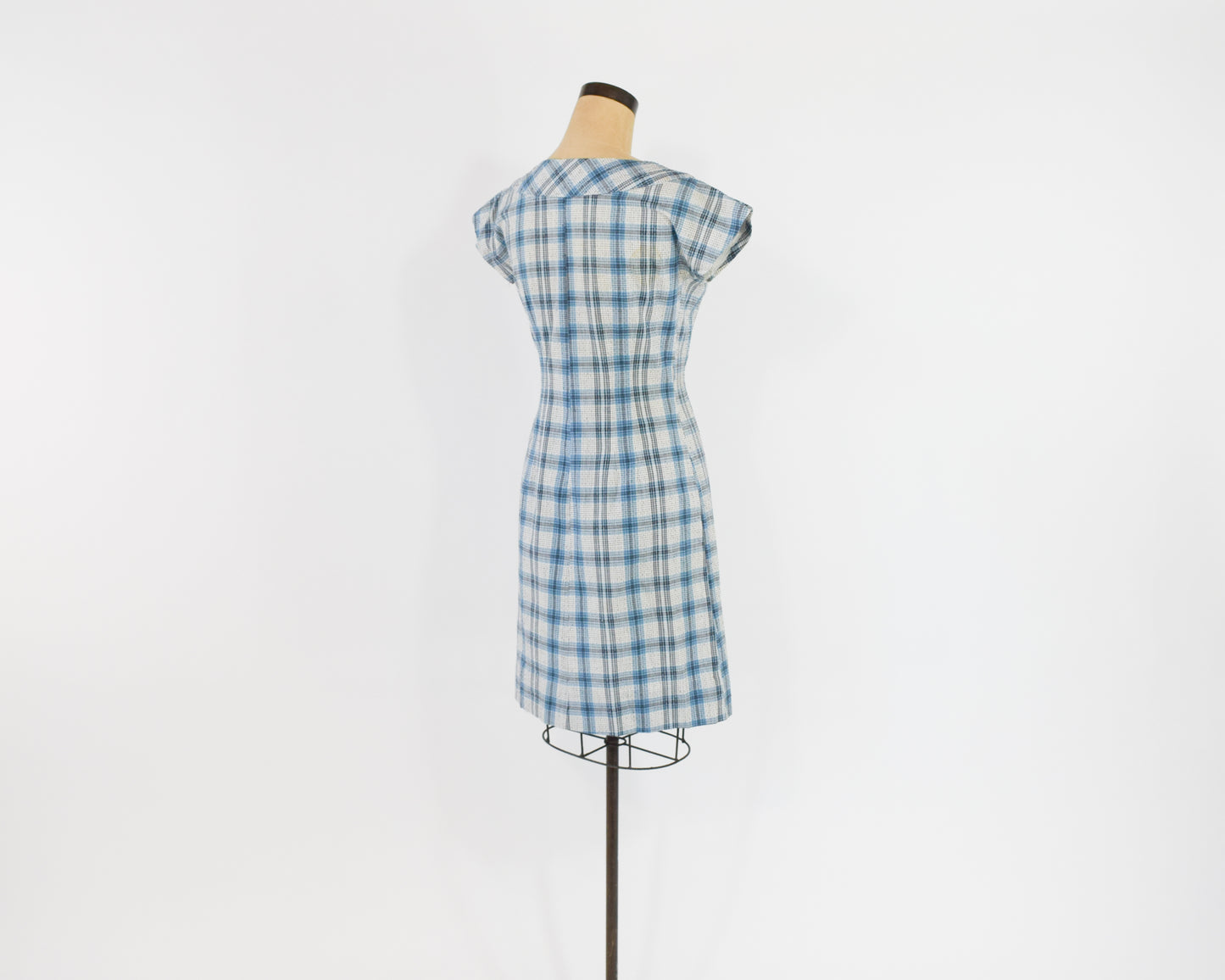 1960s Blue Plaid Dress Small