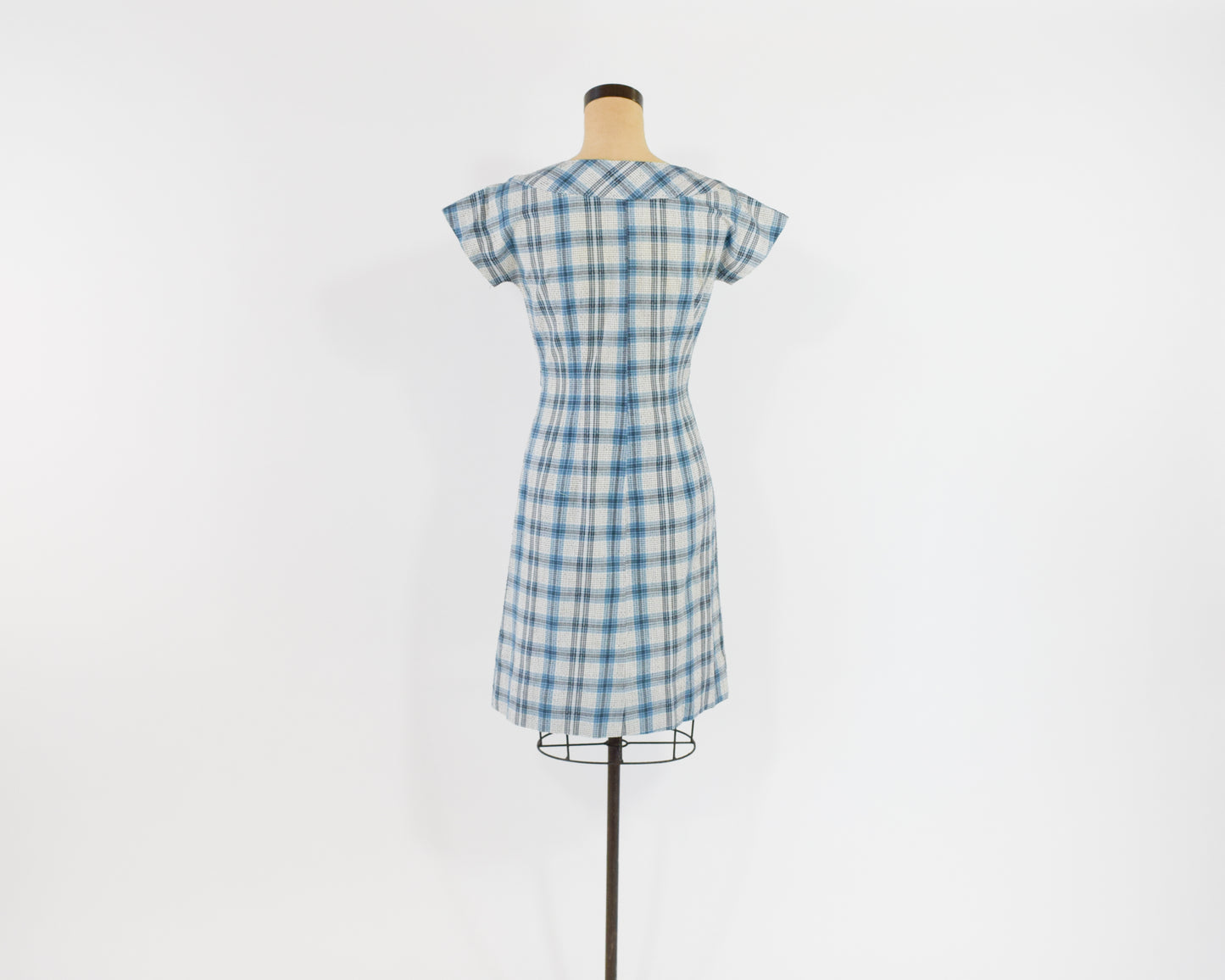 1960s Blue Plaid Dress Small