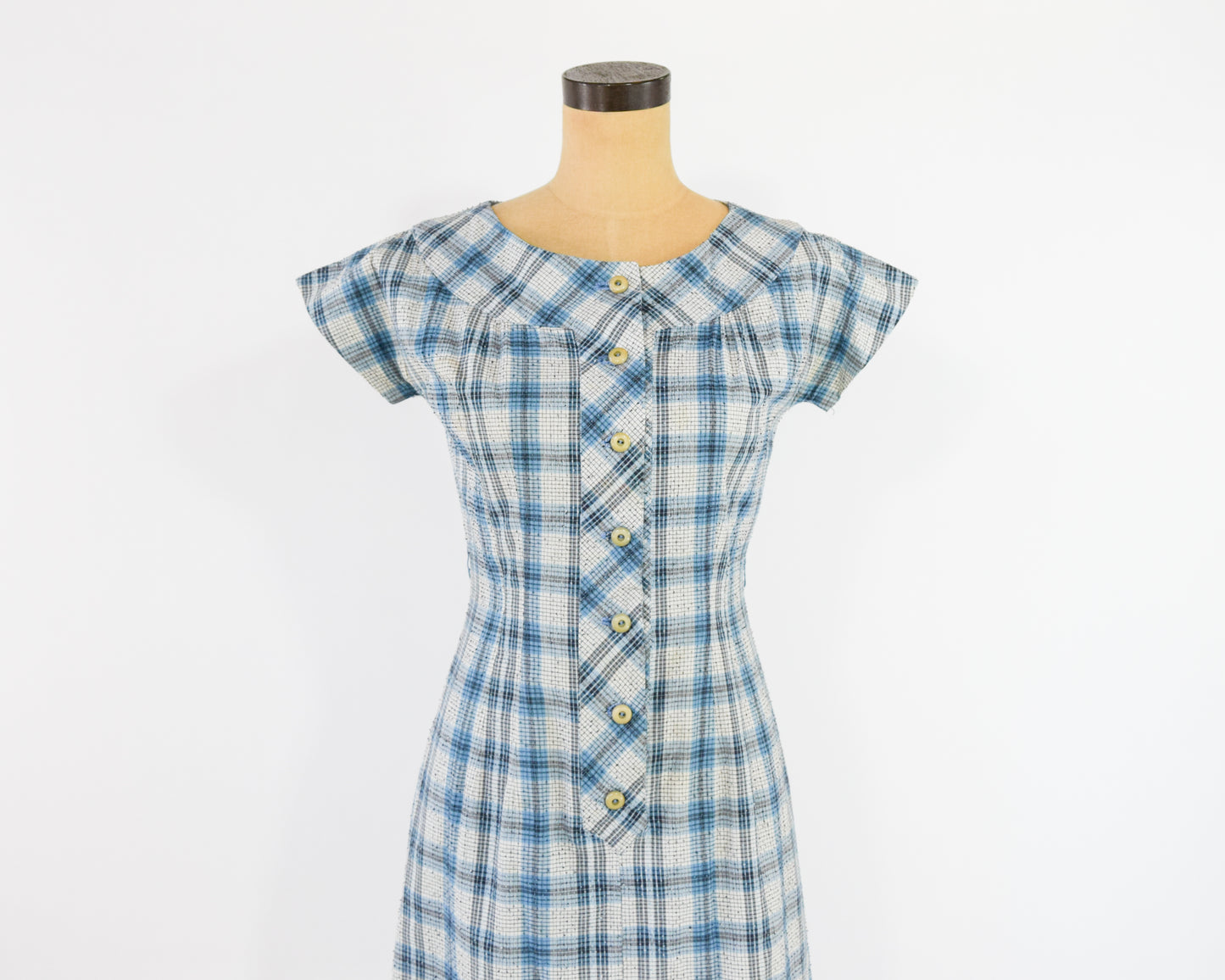1960s Blue Plaid Dress Small