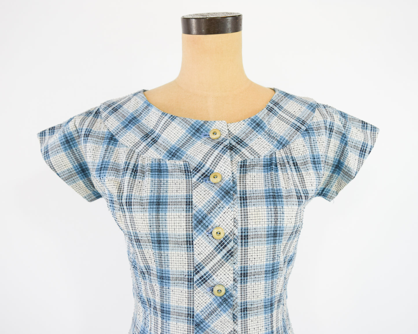 1960s Blue Plaid Dress Small