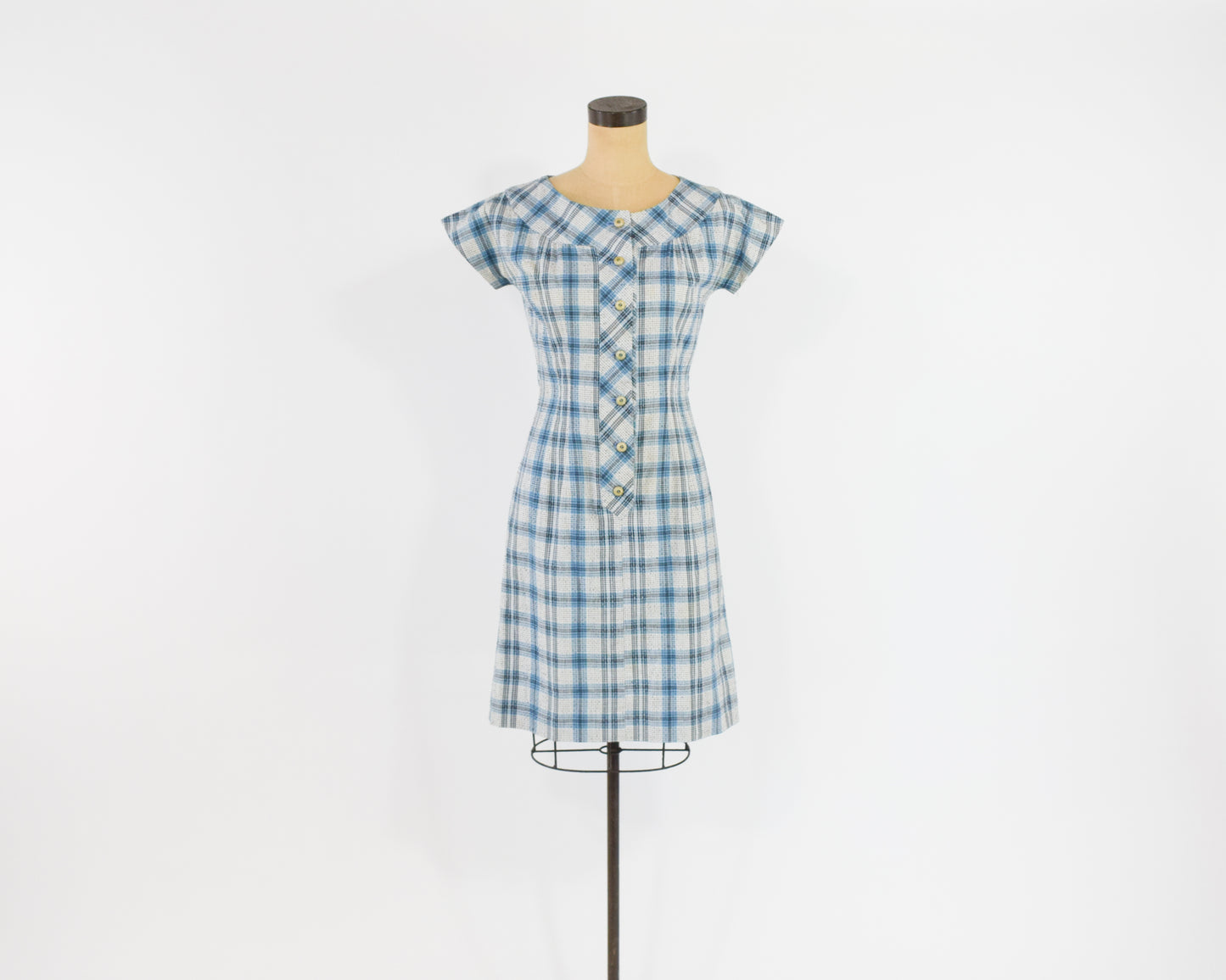 1960s Blue Plaid Dress Small