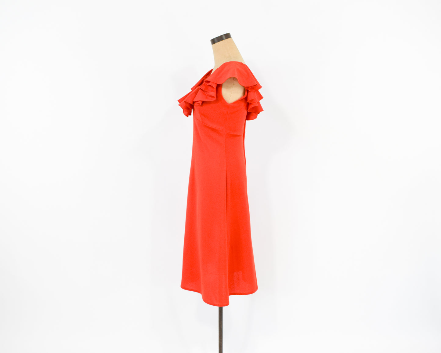 1970s Orange Ruffle Collar Dress, Small