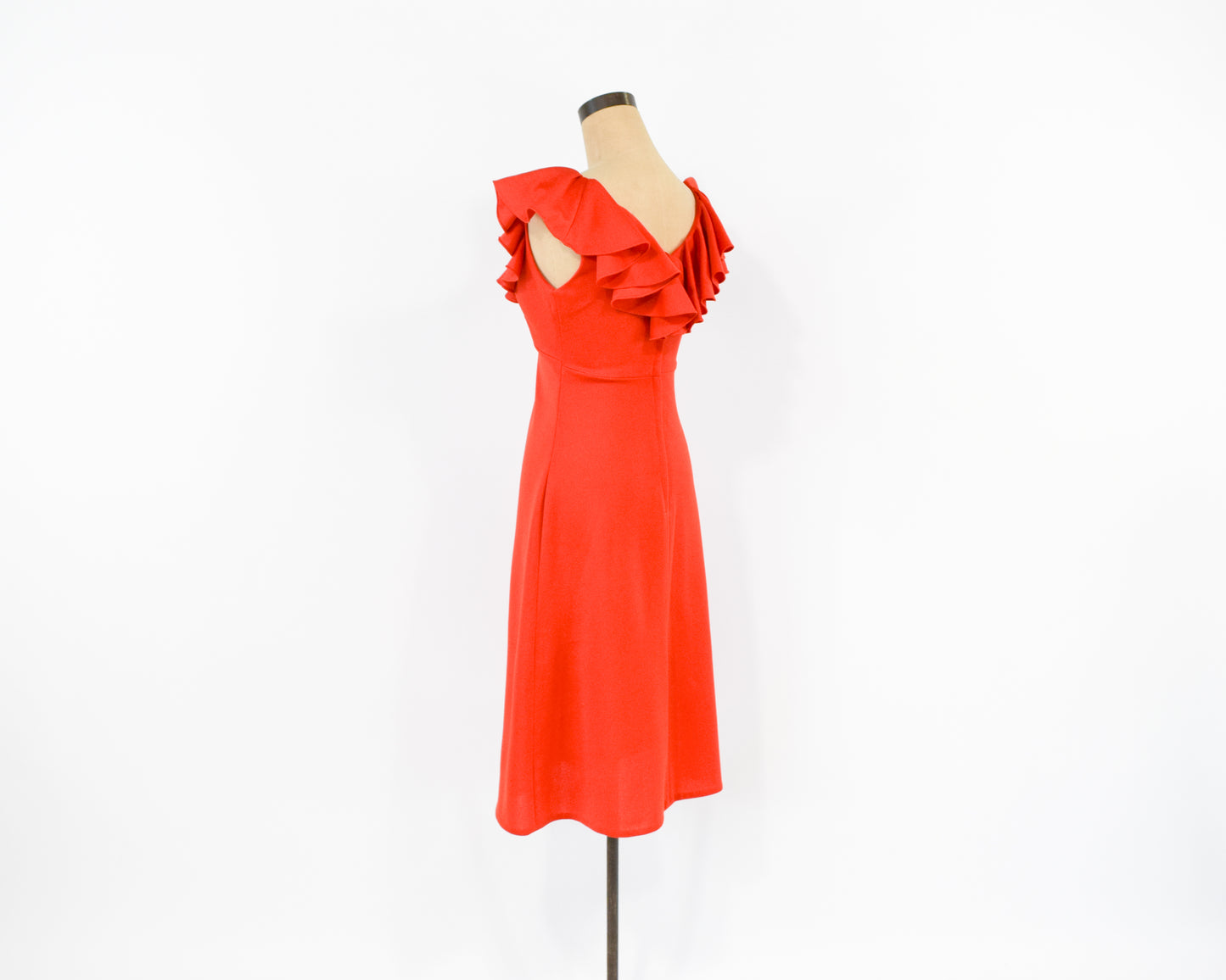 1970s Orange Ruffle Collar Dress, Small