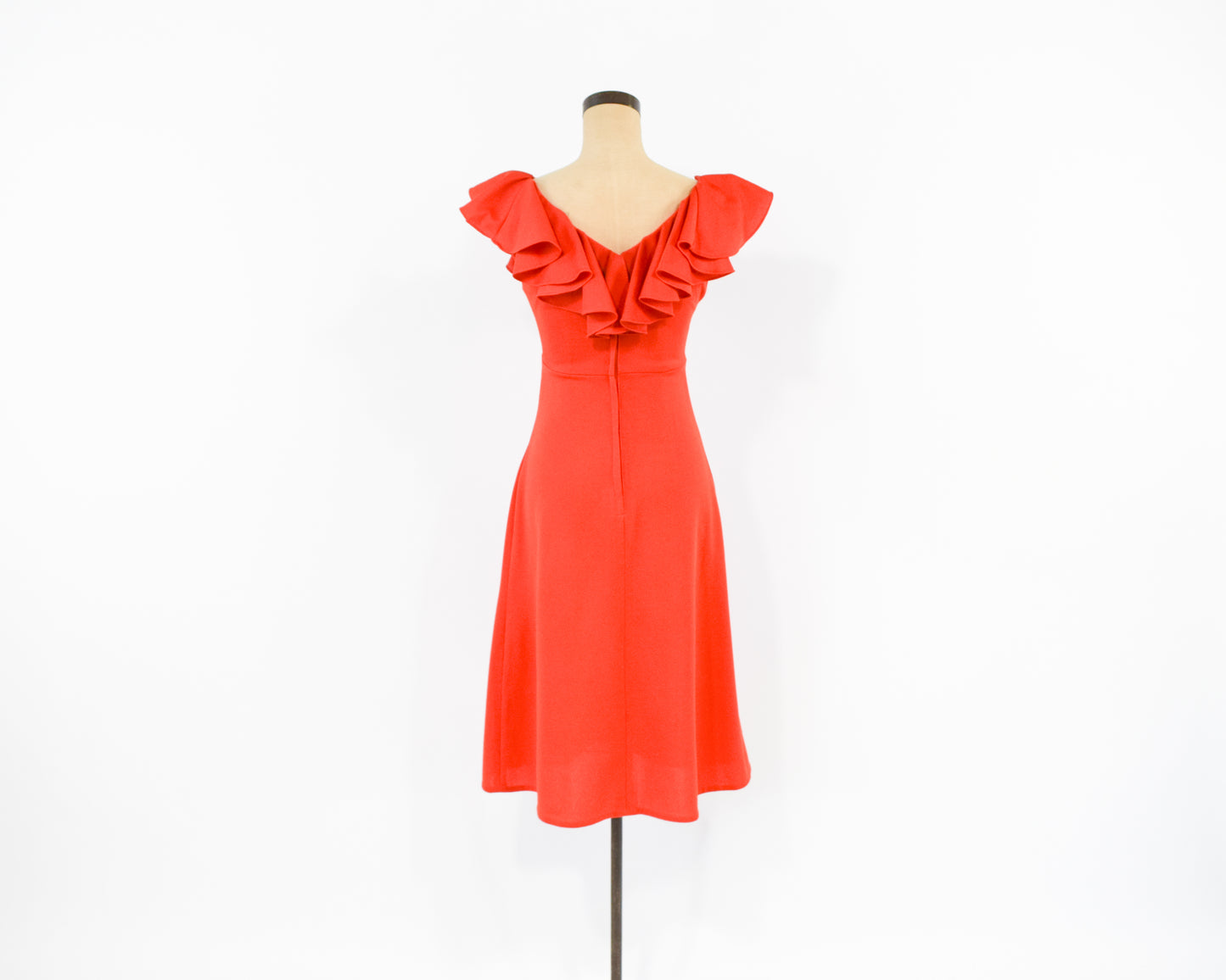 1970s Orange Ruffle Collar Dress, Small