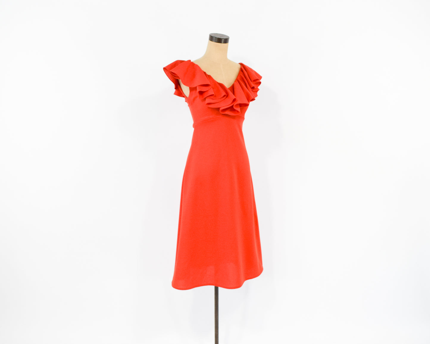 1970s Orange Ruffle Collar Dress, Small