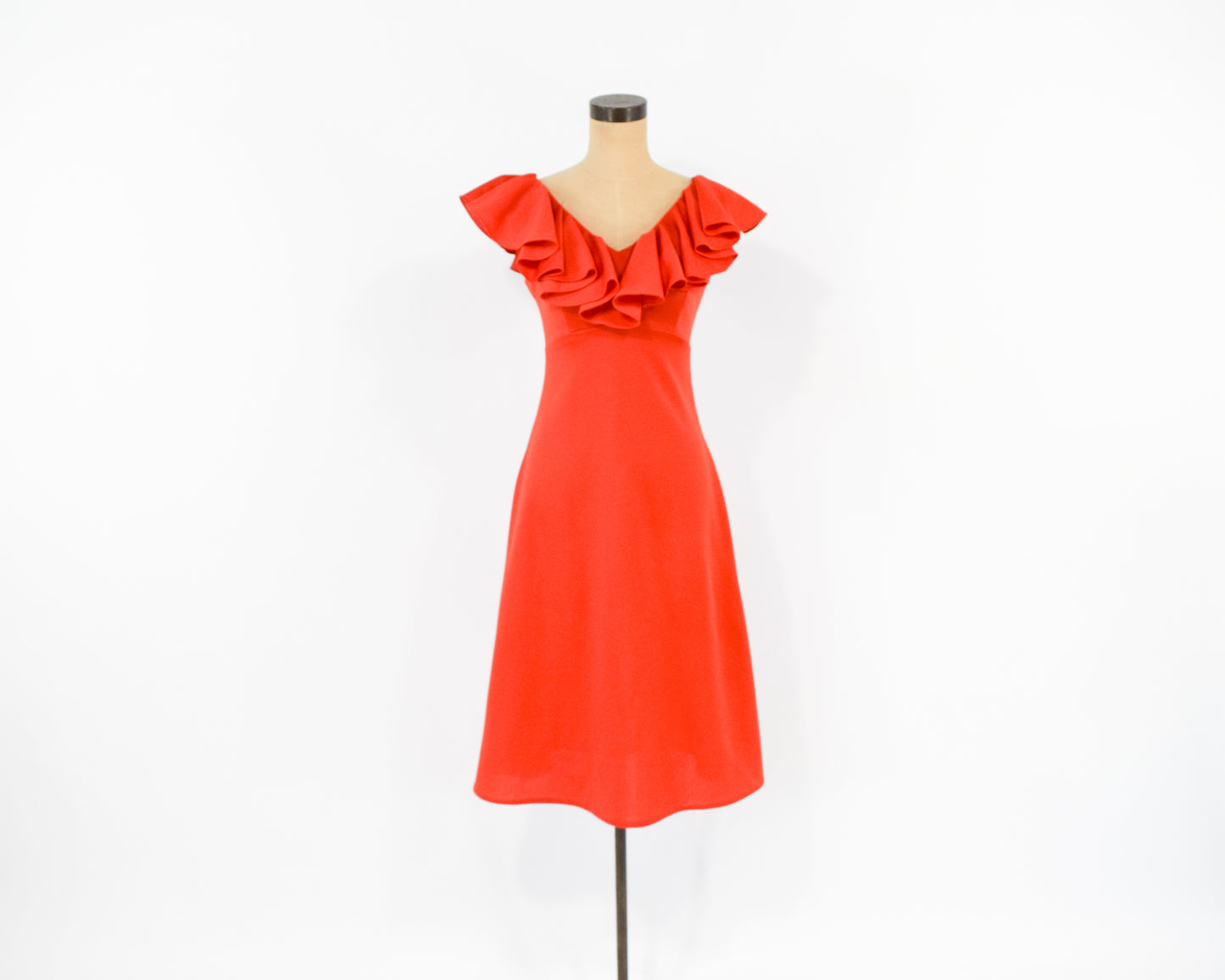 1970s Orange Ruffle Collar Dress, Small