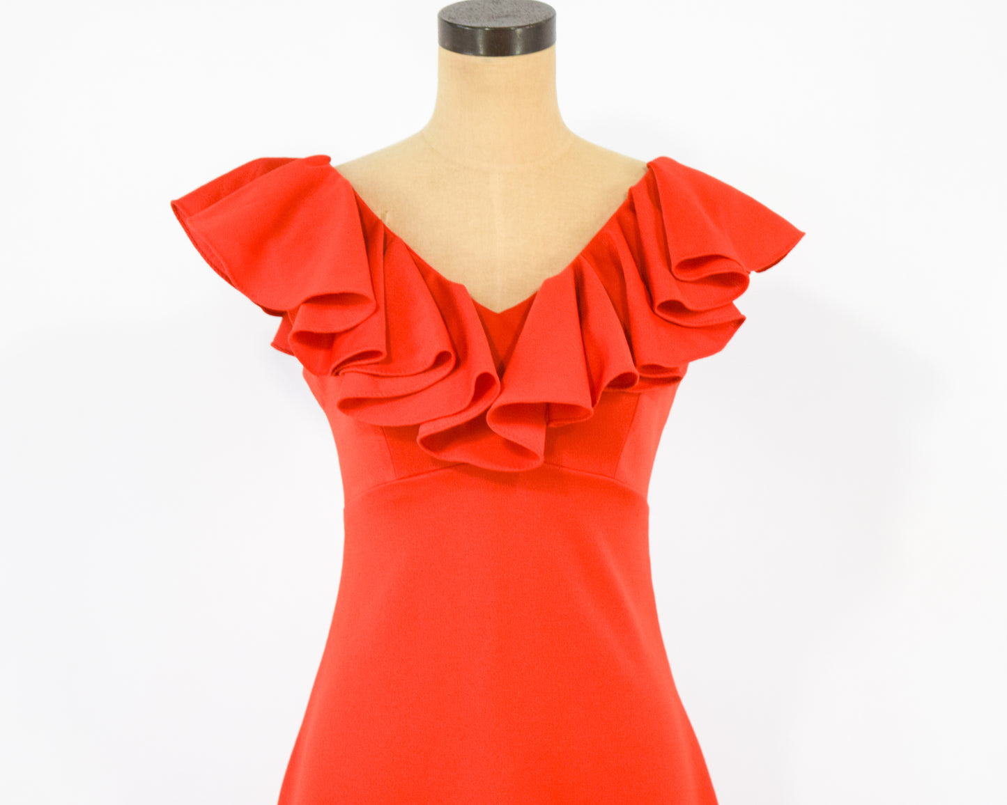 1970s Orange Ruffle Collar Dress, Small