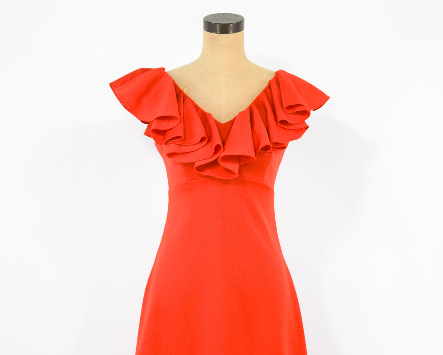 1970s Orange Ruffle Collar Dress, Small