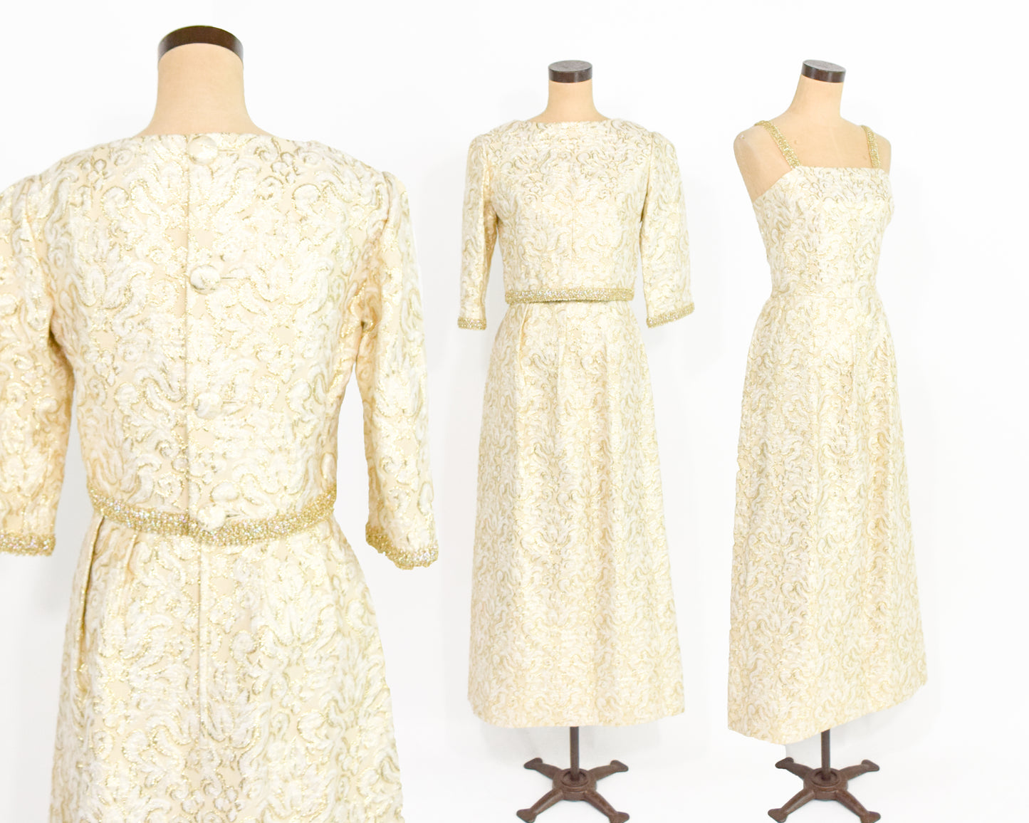 1960s Gold Evening Dress & Jacket Set Small