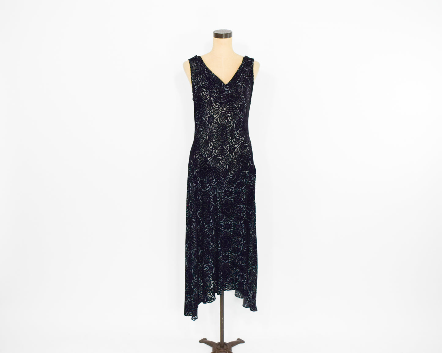 1990s Black Burnout Velvet Dress | Bias Cut Goth Maxi Dress