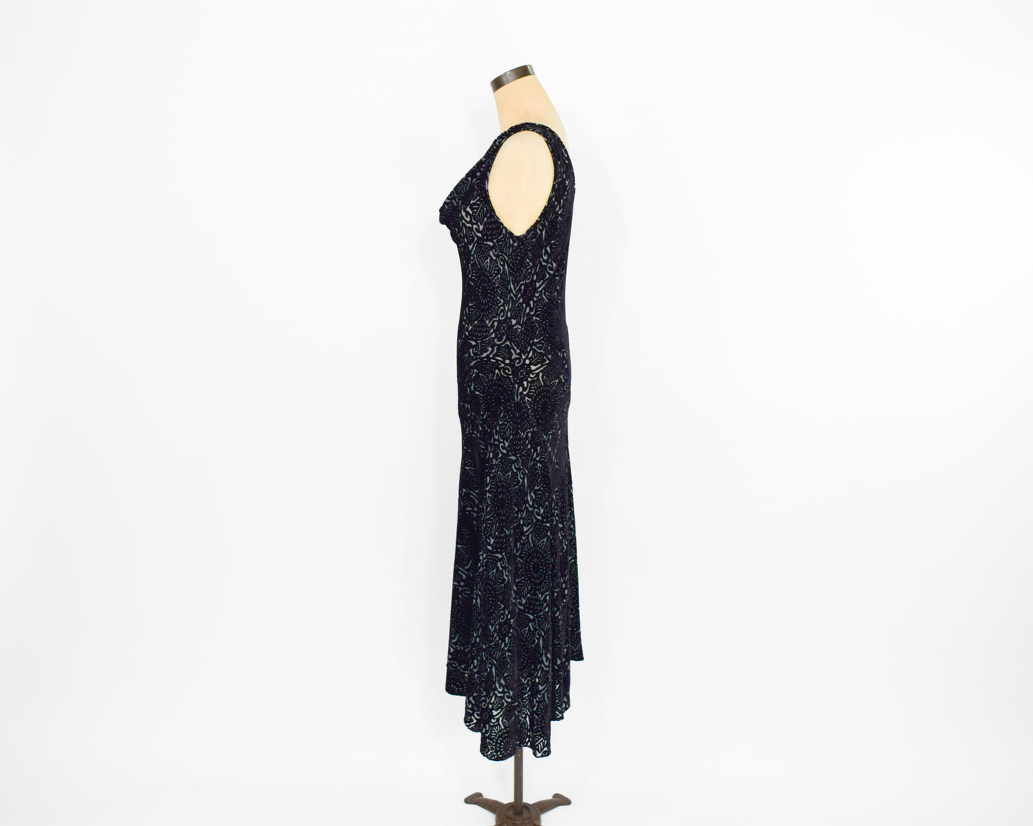 1990s Black Burnout Velvet Dress | Bias Cut Goth Maxi Dress