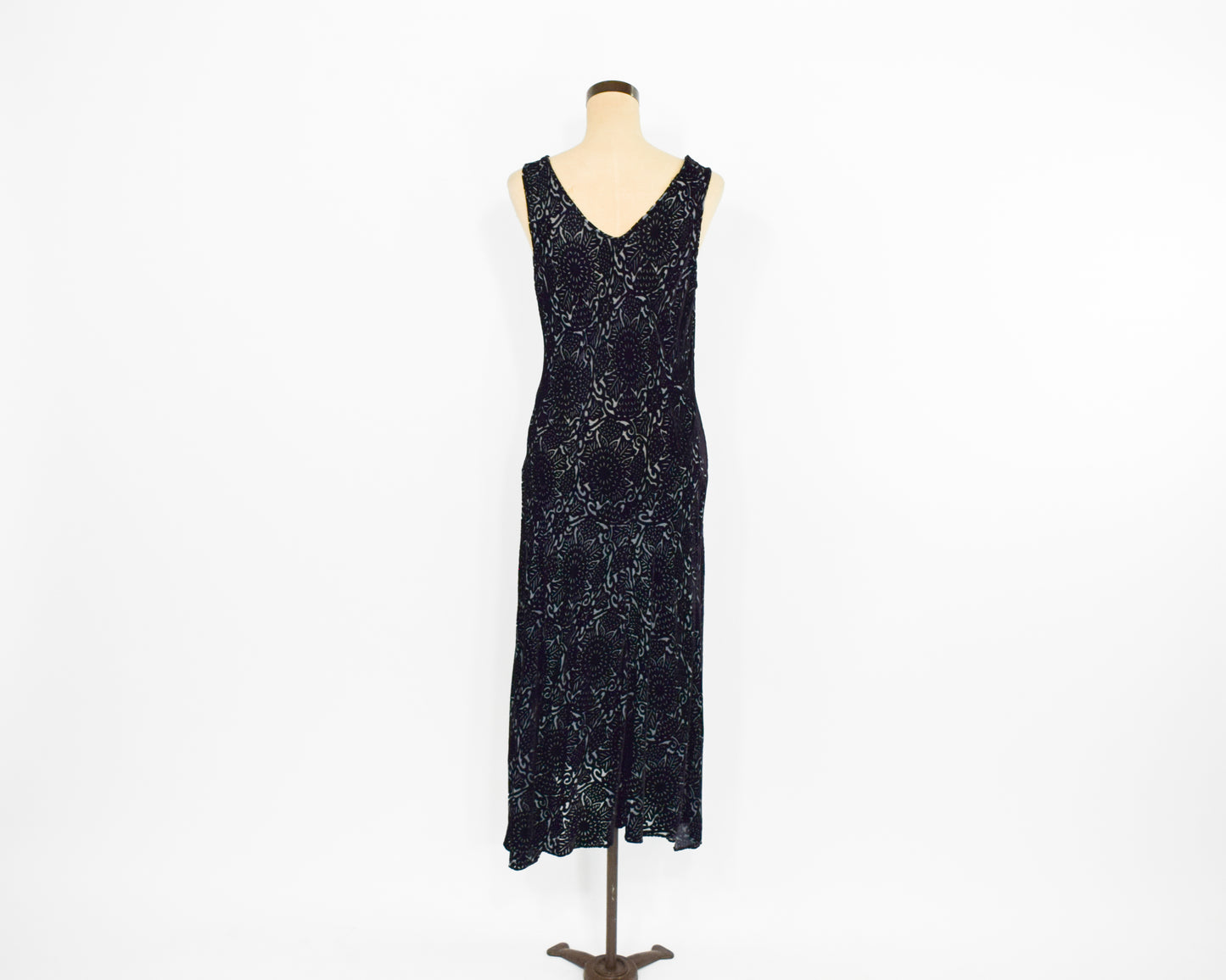 1990s Black Burnout Velvet Dress | Bias Cut Goth Maxi Dress