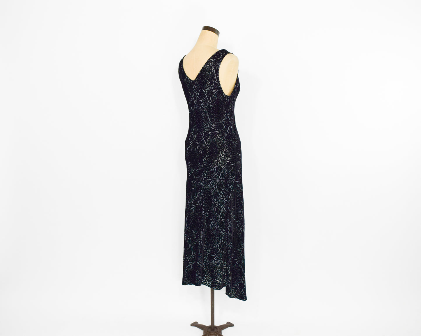 1990s Black Burnout Velvet Dress | Bias Cut Goth Maxi Dress