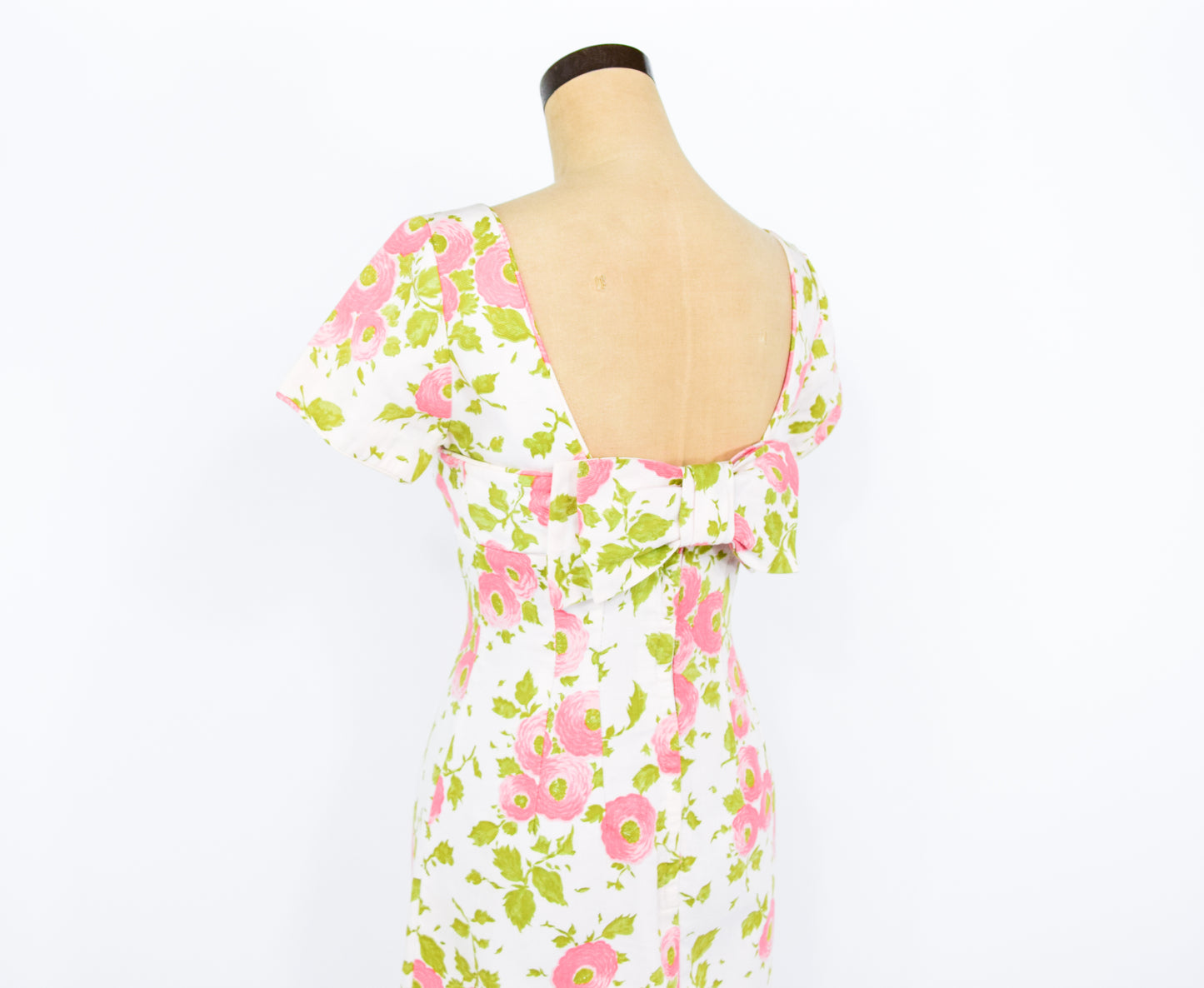 1950s Pink Rose Print Wiggle Dress, Small