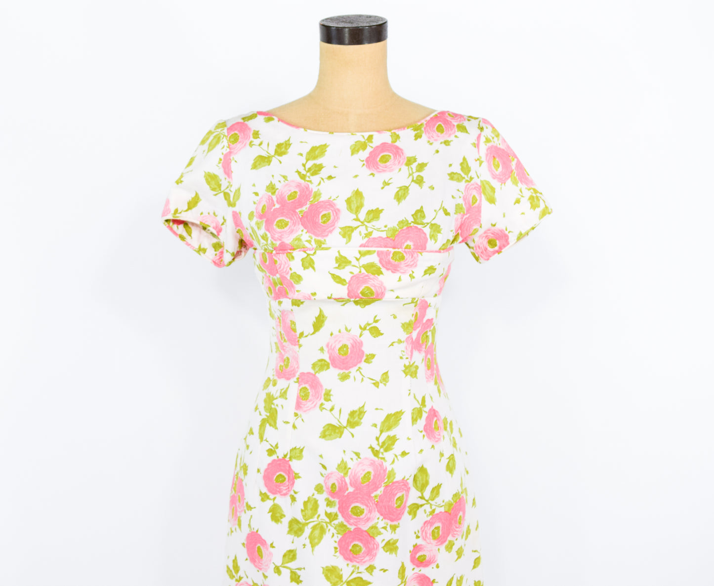 1950s Pink Rose Print Wiggle Dress, Small