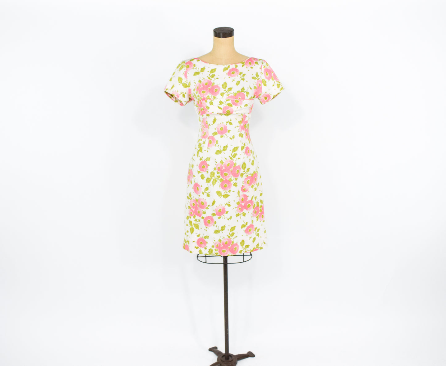 1950s Pink Rose Print Wiggle Dress, Small