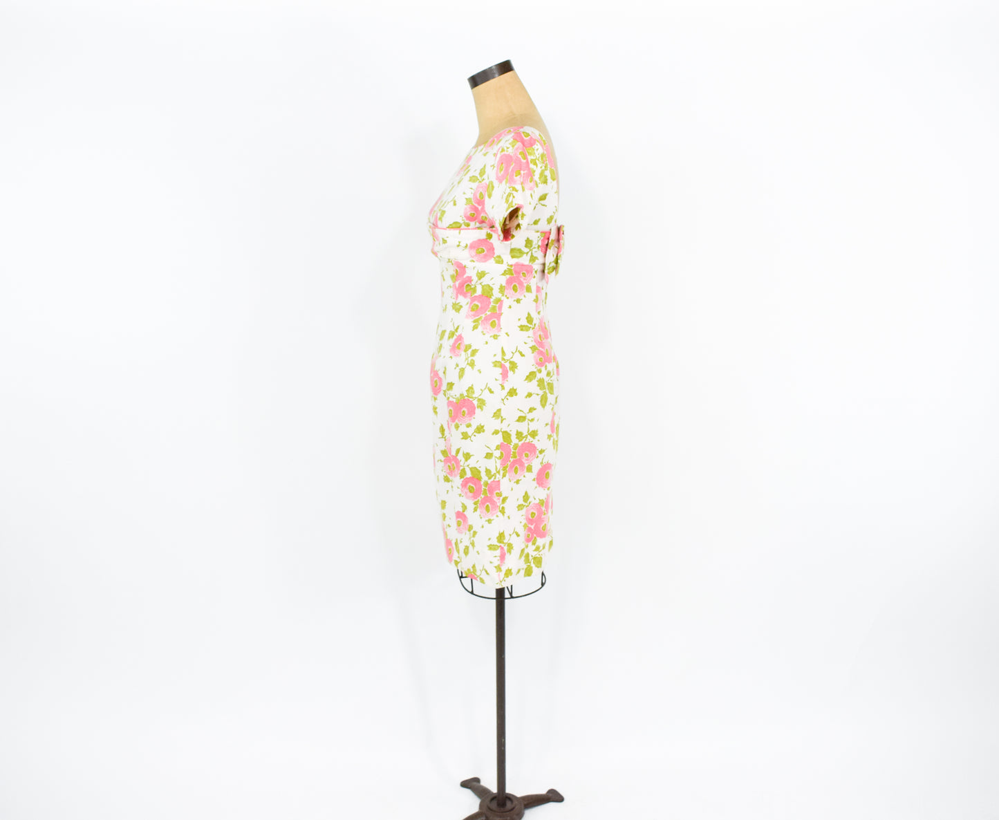 1950s Pink Rose Print Wiggle Dress, Small